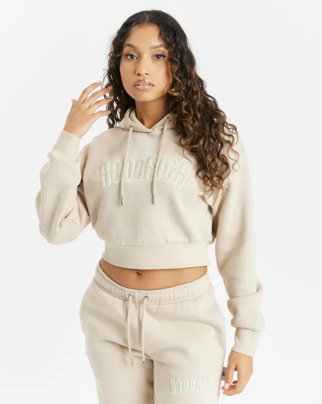 Kraze Cropped Hoodie - Beige/White made by Hoodrich