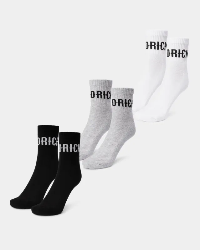 OG Core 3 Pack Quarter Socks - Black/White/Grey sold by Hoodrich