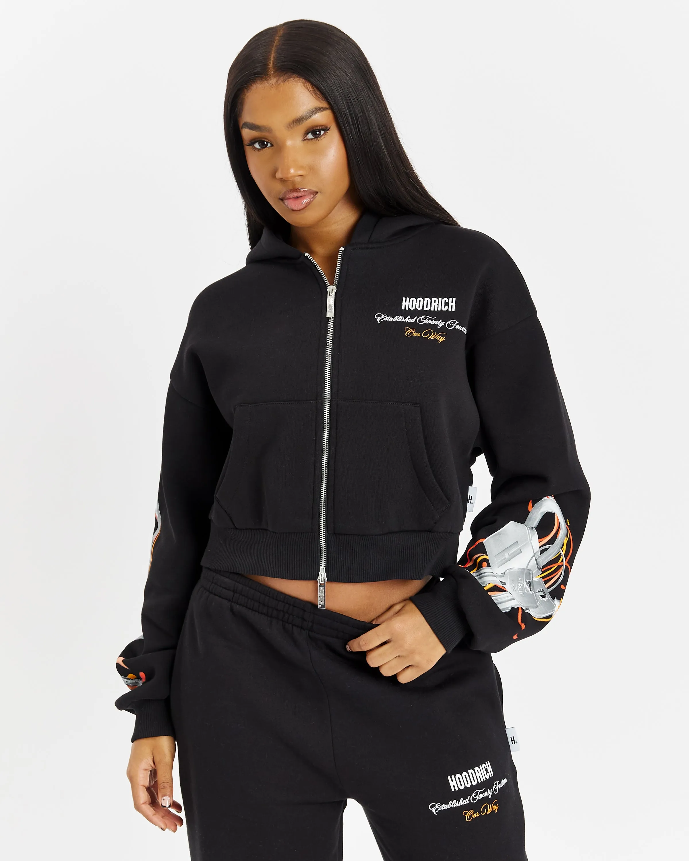 Eternal Oversized Zip Hoodie - Black/White/Orange sold by Hoodrich