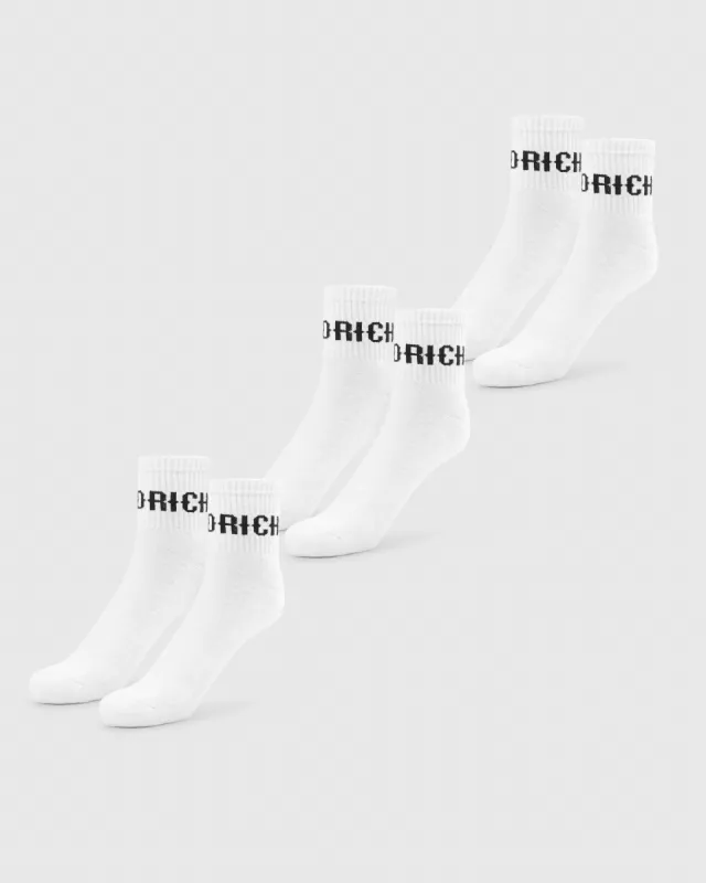 OG Core 3 Pack Quarter Socks - White/Black sold by Hoodrich