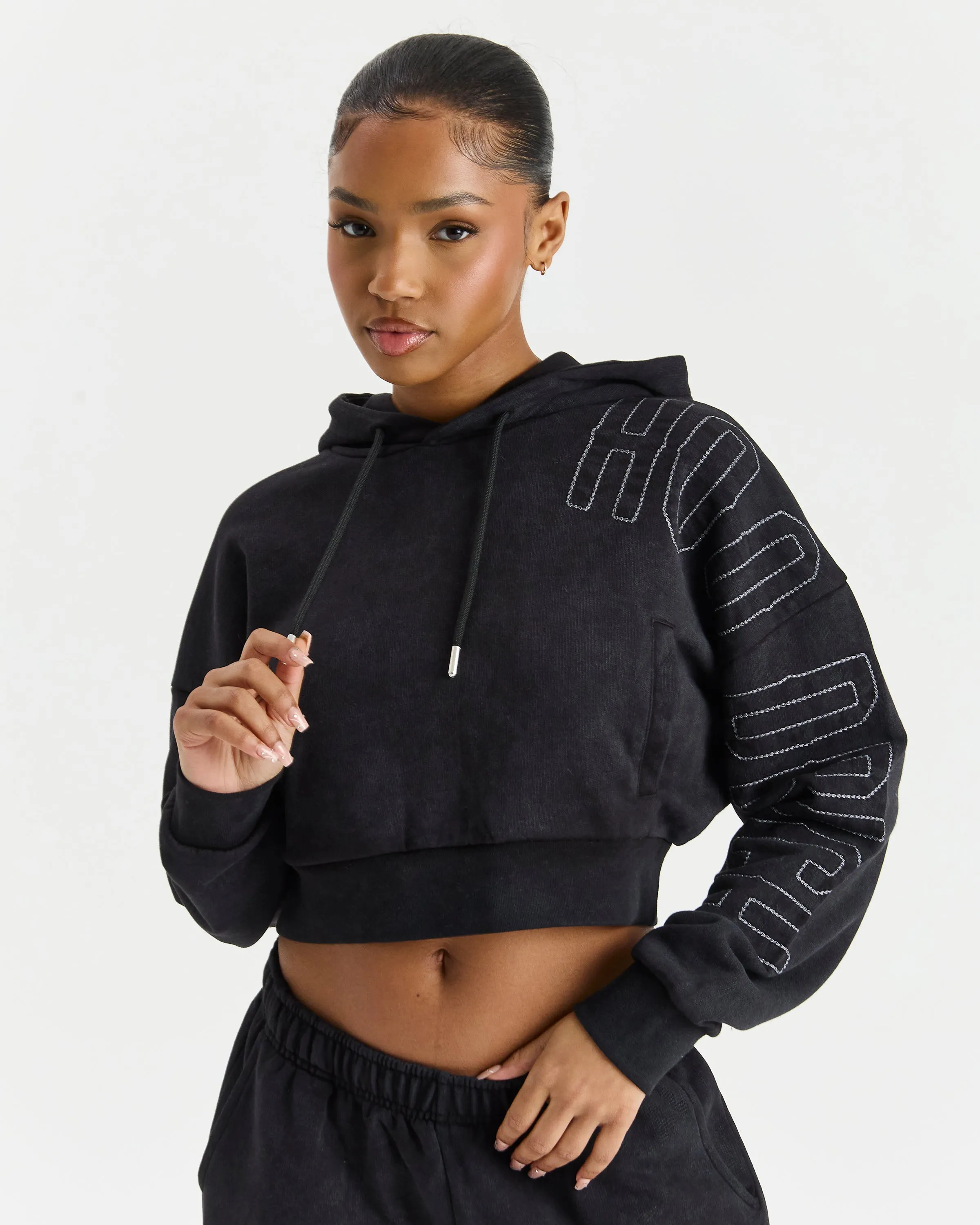 Erode Cropped Hoodie - Black Wash sold by Hoodrich