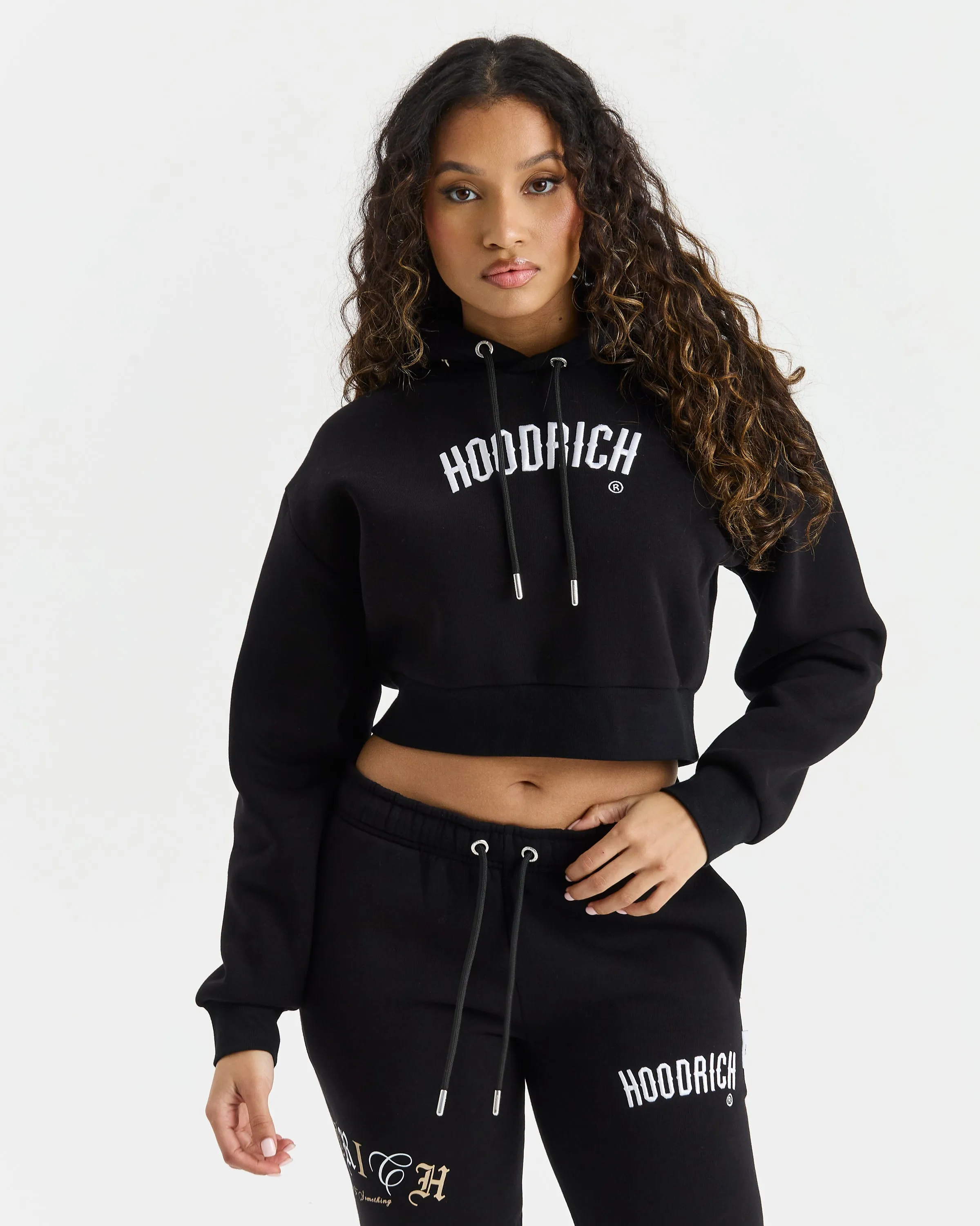 Calor Cropped Hoodie - Black/Cream/Tan sold by Hoodrich