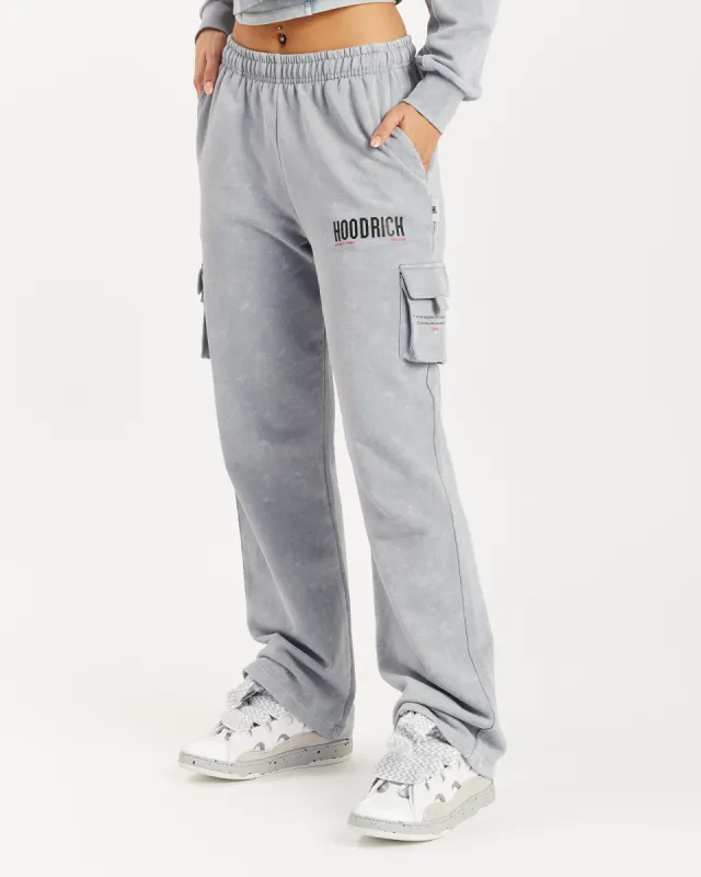Peak Open Hem Joggers - Grey Acid Wash/Cabaret sold by Hoodrich