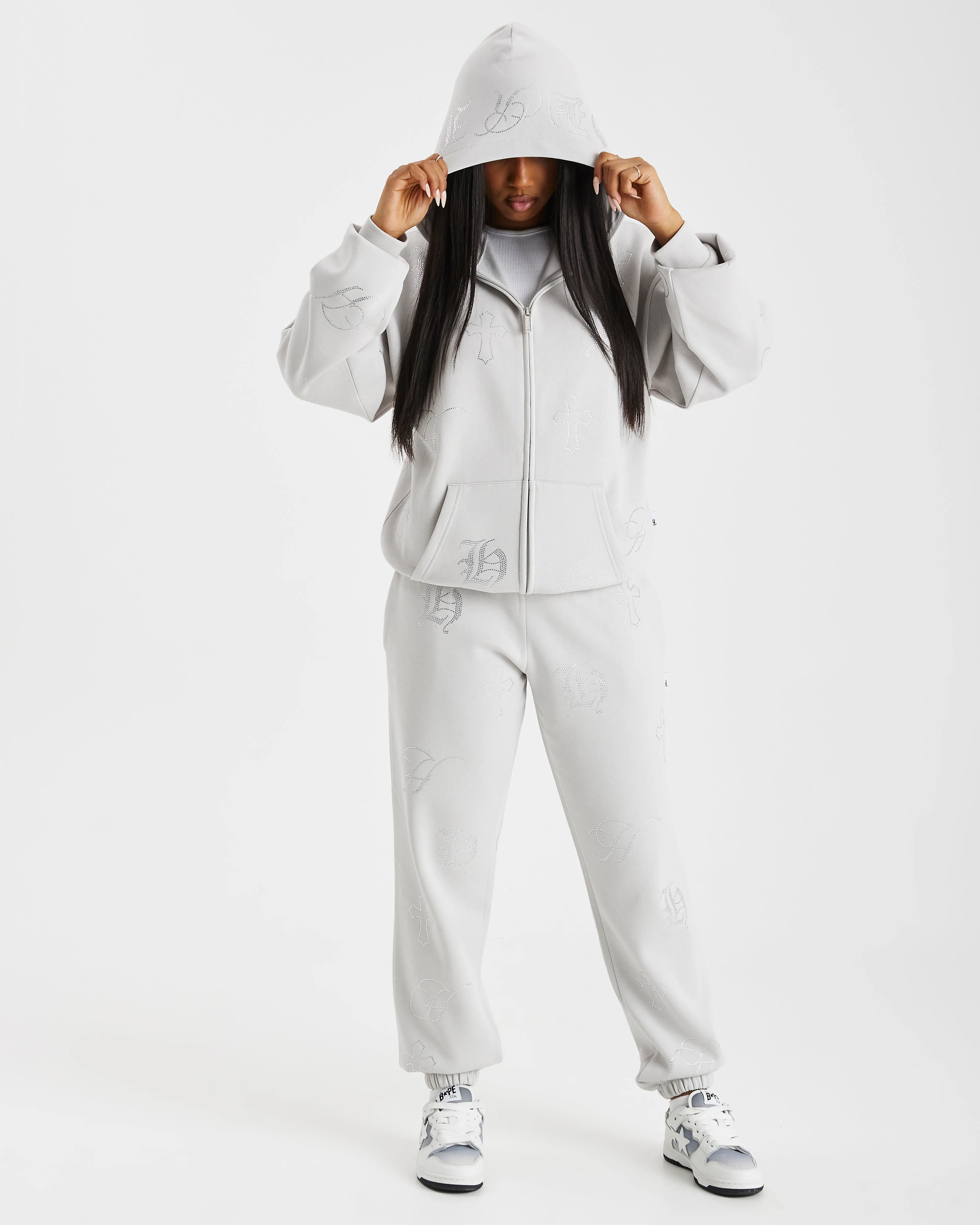 Crystal Joggers - Grey/Silver Rhinestone sold by Hoodrich product image thumbnail 5