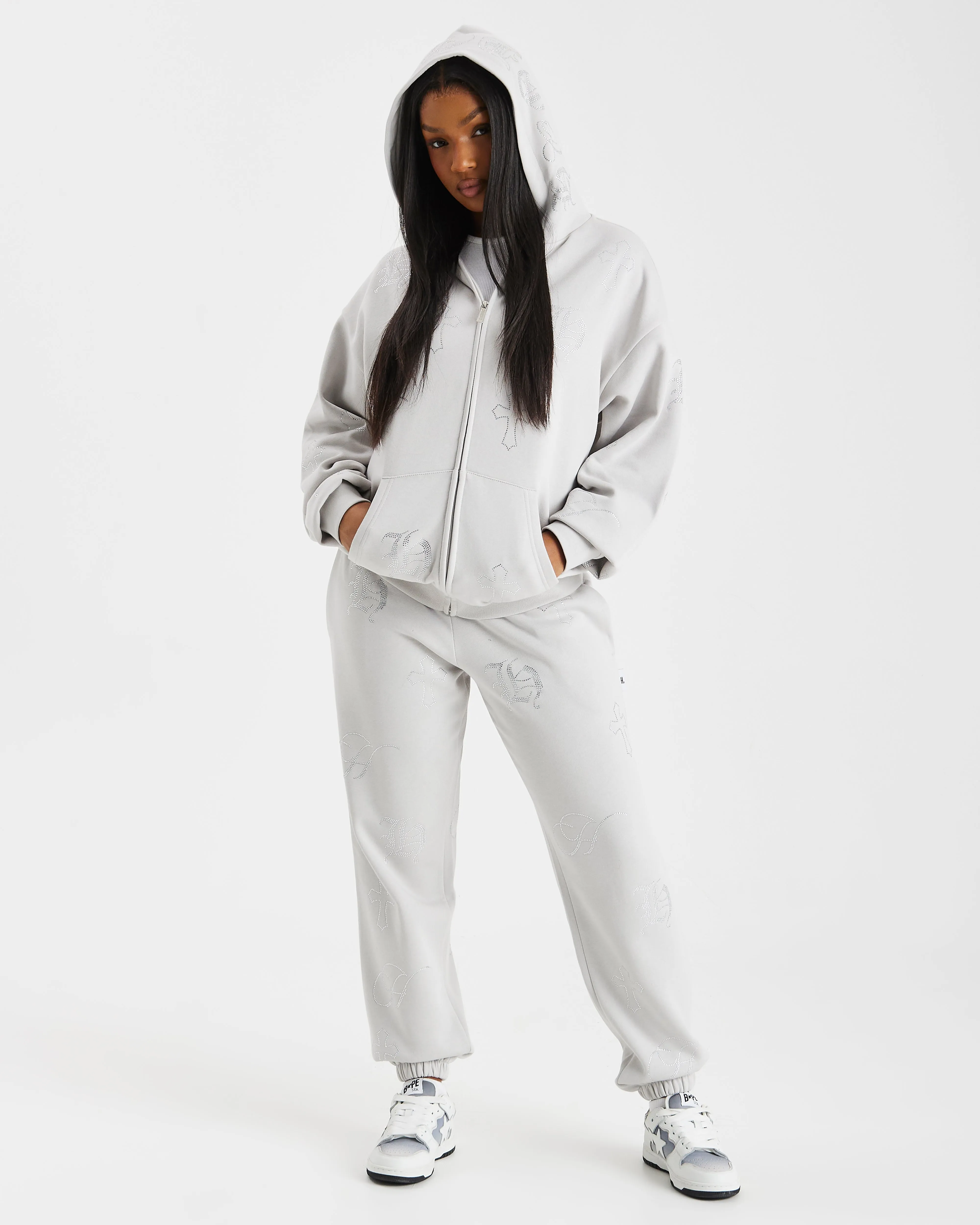 Crystal Joggers - Grey/Silver Rhinestone sold by Hoodrich