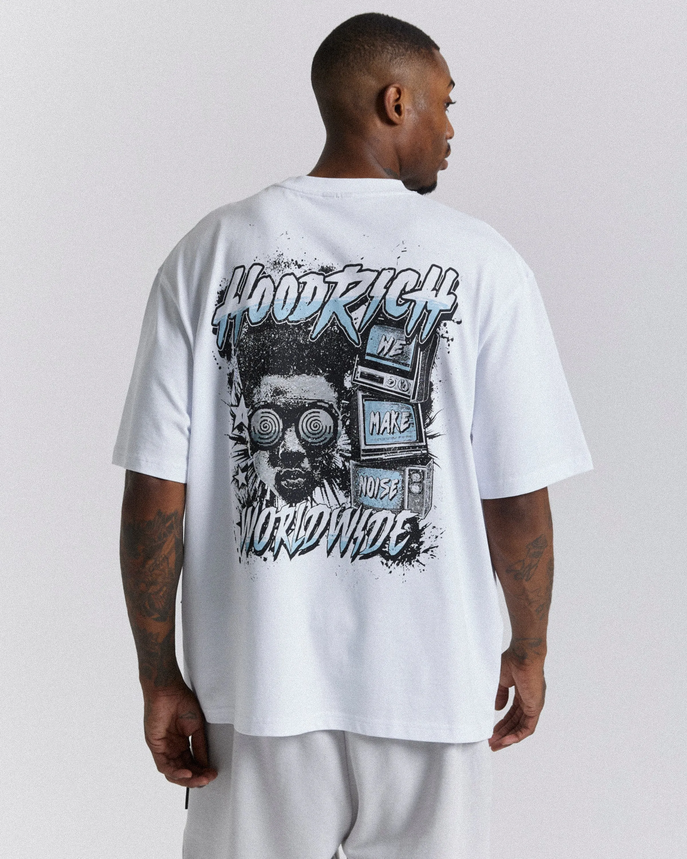 We Make Noise Oversized T-Shirt - White/Black/Blue sold by Hoodrich