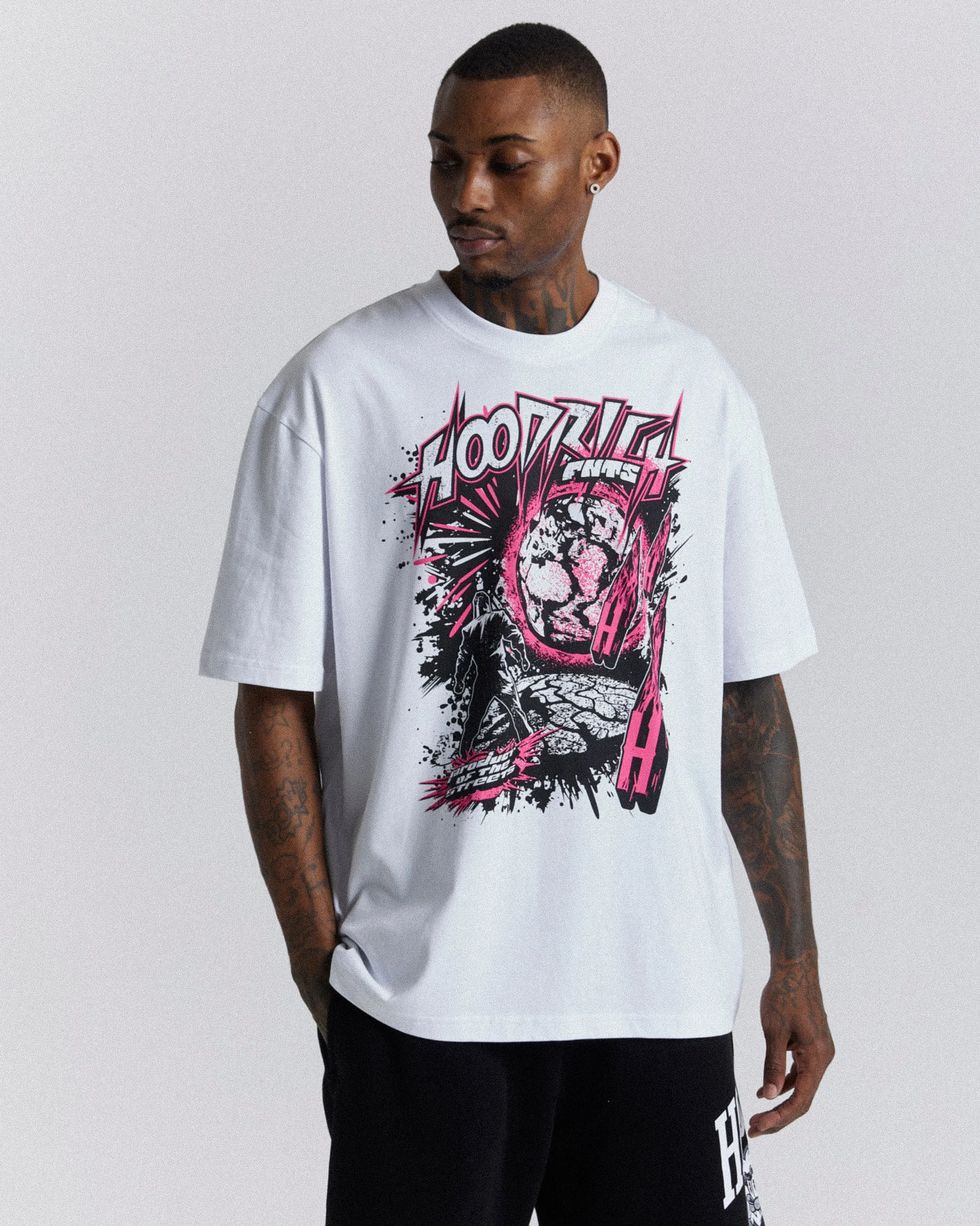 Universe Oversized T-Shirt - White/Black/Pink sold by Hoodrich