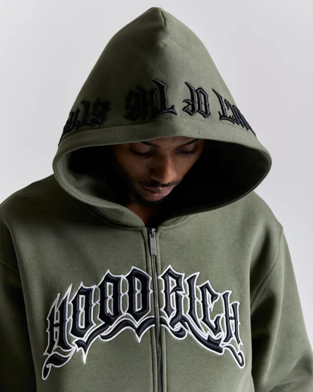 Ritual Oversized Zip Hoodie - Khaki Green/Black sold by Hoodrich
