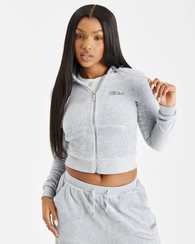 Figure Velour Zip Hoodie - Grey/Silver/Rhinestone sold by Hoodrich