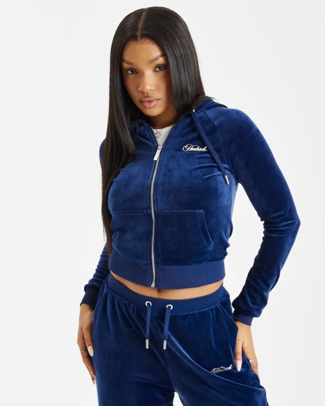 Figure Velour Zip Hoodie - Navy/Silver/Rhinestone sold by Hoodrich