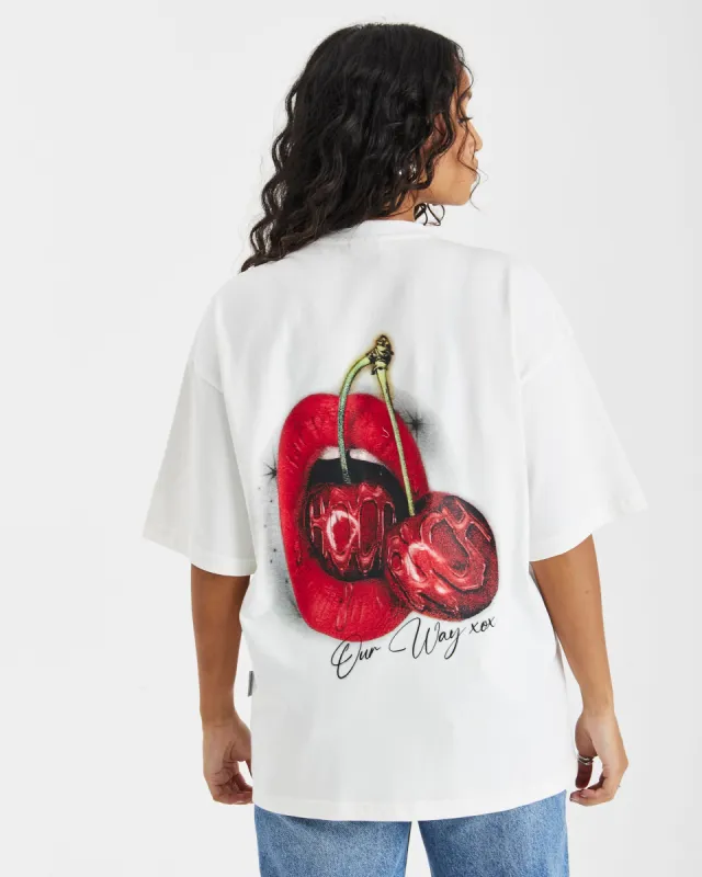 Cherries Oversized T-Shirt - White/Black/Red sold by Hoodrich