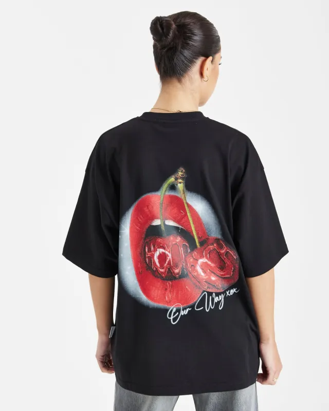 Cherries Oversized T-Shirt - Black/White/Red sold by Hoodrich
