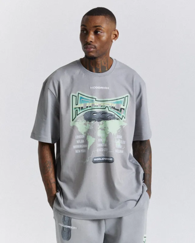 Worldwide Oversized T-Shirt - Grey/White/Green sold by Hoodrich