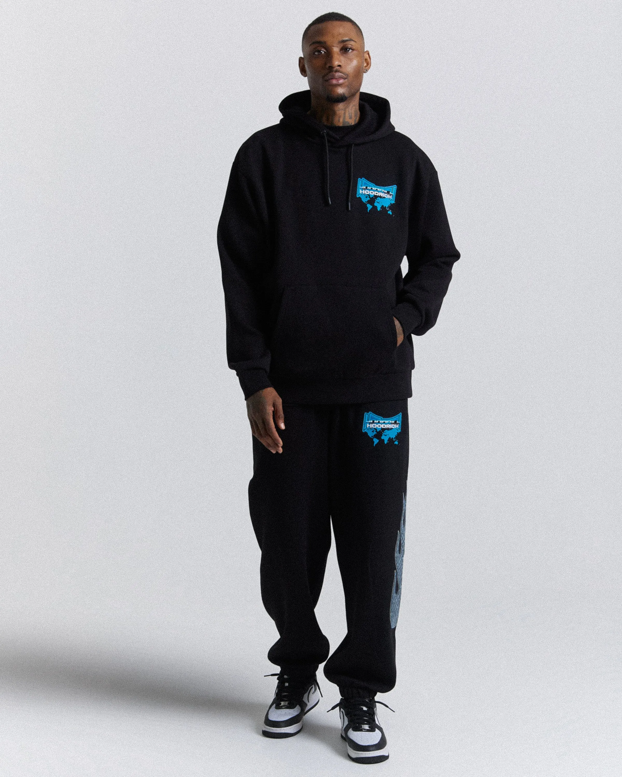Worldwide Oversized Joggers - Black/White/Blue sold by Hoodrich