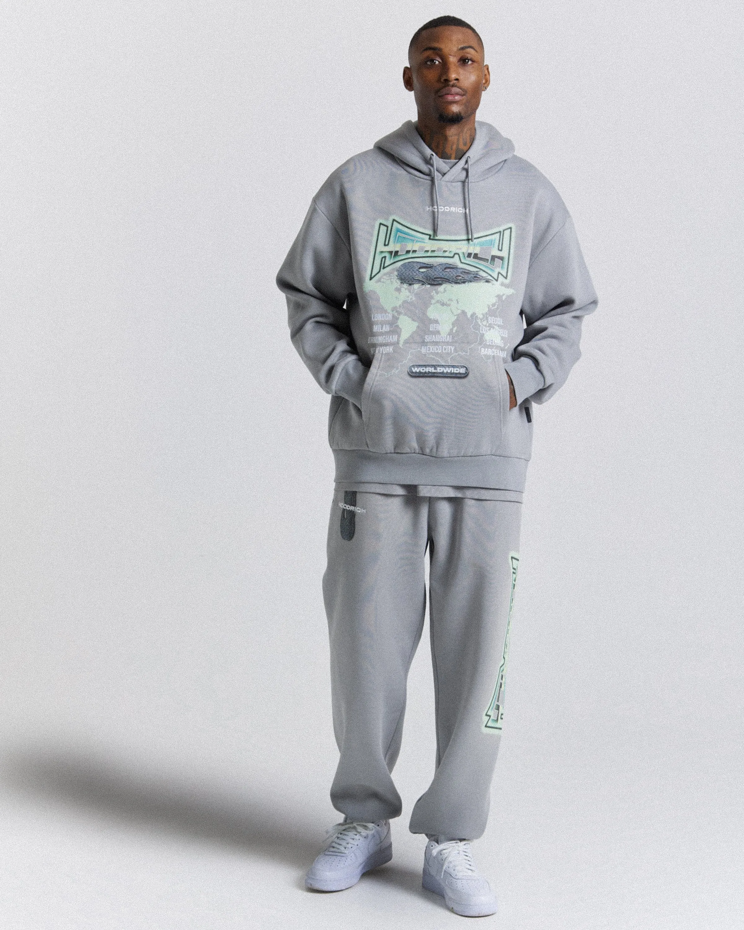 Worldwide Oversized Hoodie - Grey/White/Green sold by Hoodrich product image thumbnail 2