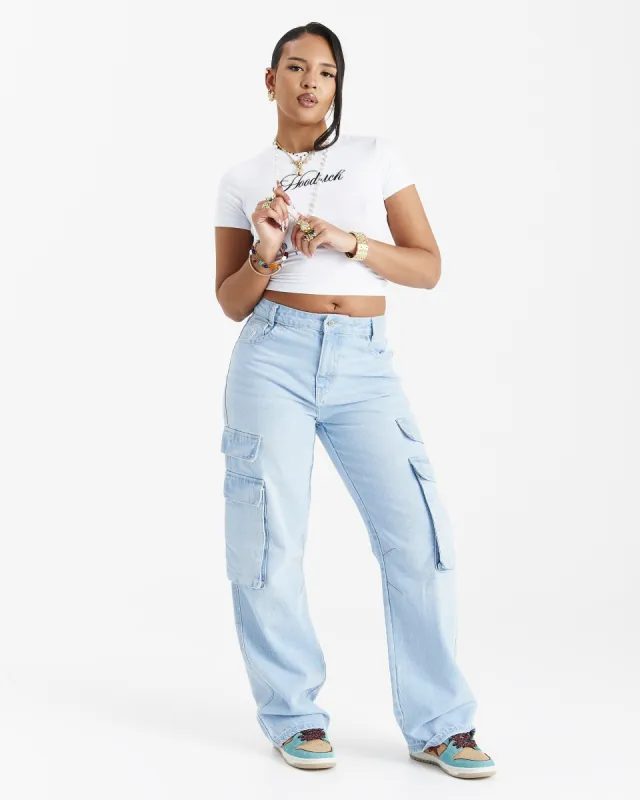 Script Cargo Relaxed Jeans - Light Blue sold by Hoodrich