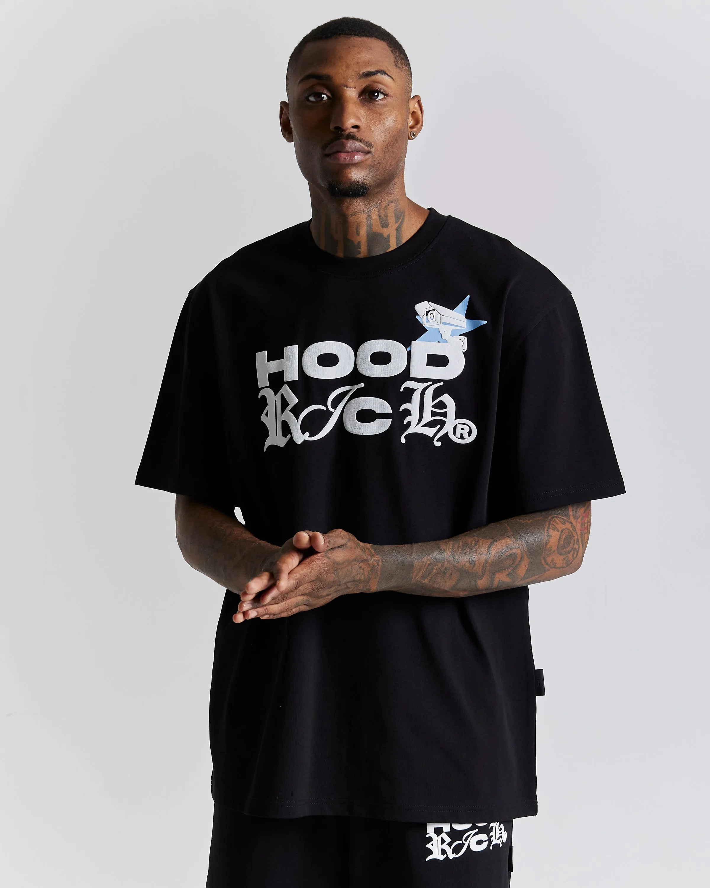 Surveillance Oversized T-Shirt - Black/White/Blue sold by Hoodrich