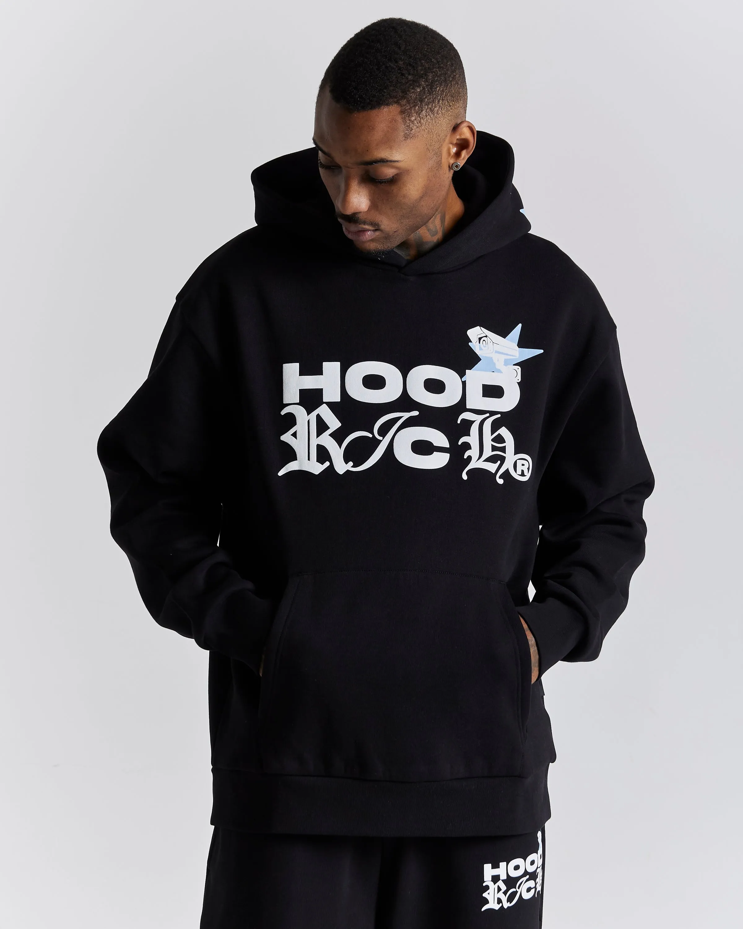 Surveillance Oversized Hoodie - Black/White/Blue sold by Hoodrich
