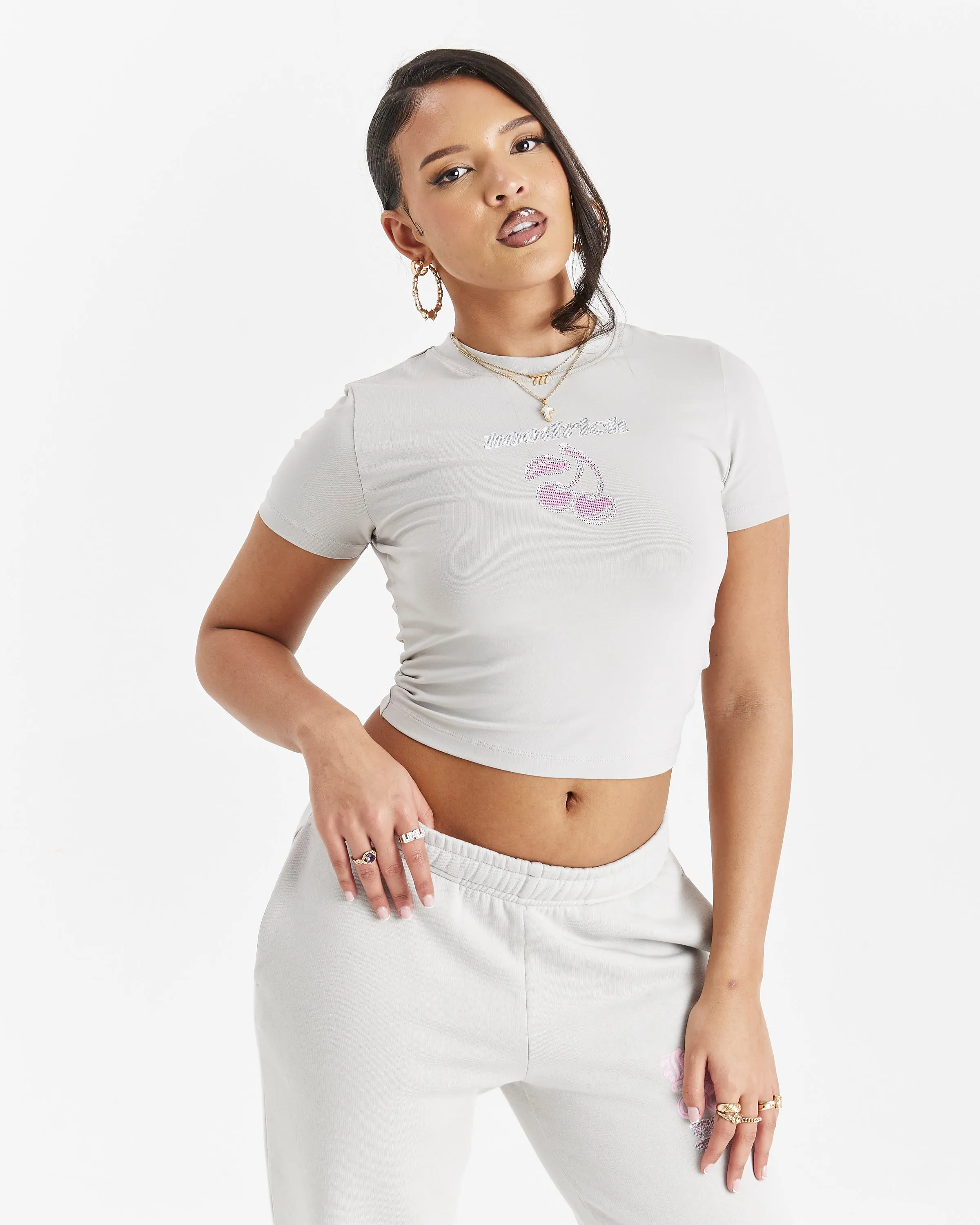 Jewel Slim Fit Tee - Light Grey/Pink sold by Hoodrich