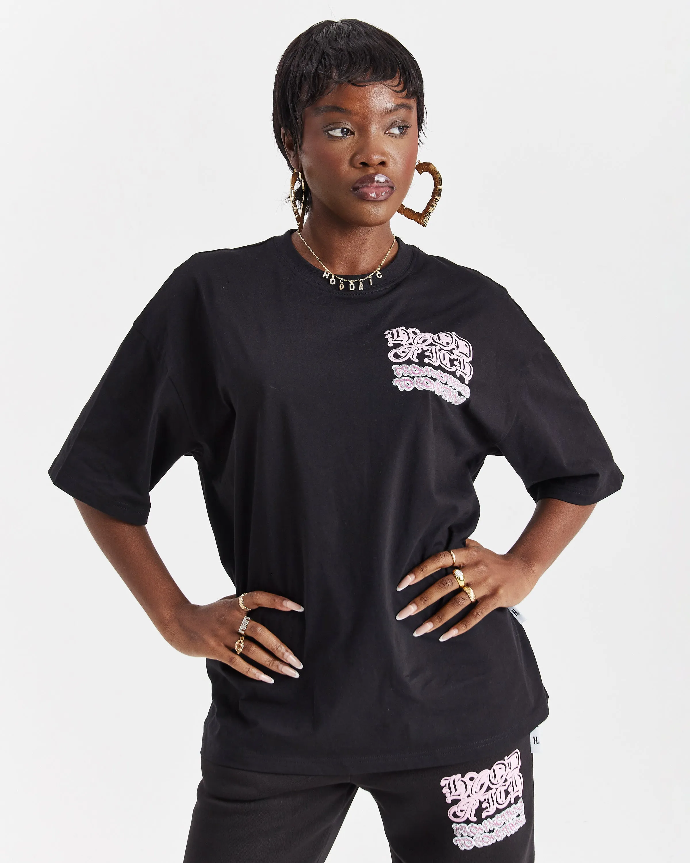 Jewel Oversized T-Shirt - Black/Pink sold by Hoodrich