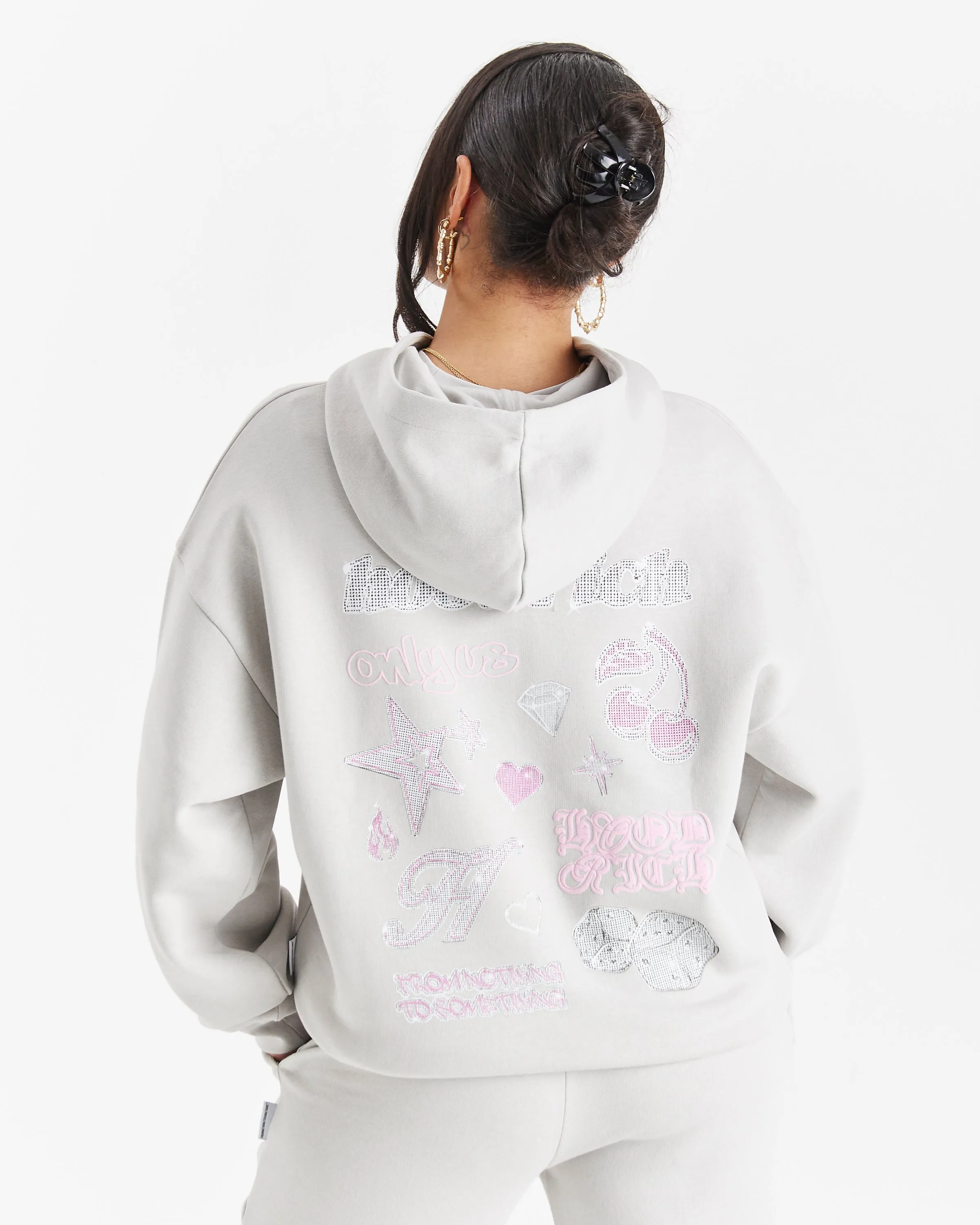 Jewel Oversized Hoodie - Light Grey/Pink sold by Hoodrich product image thumbnail 3