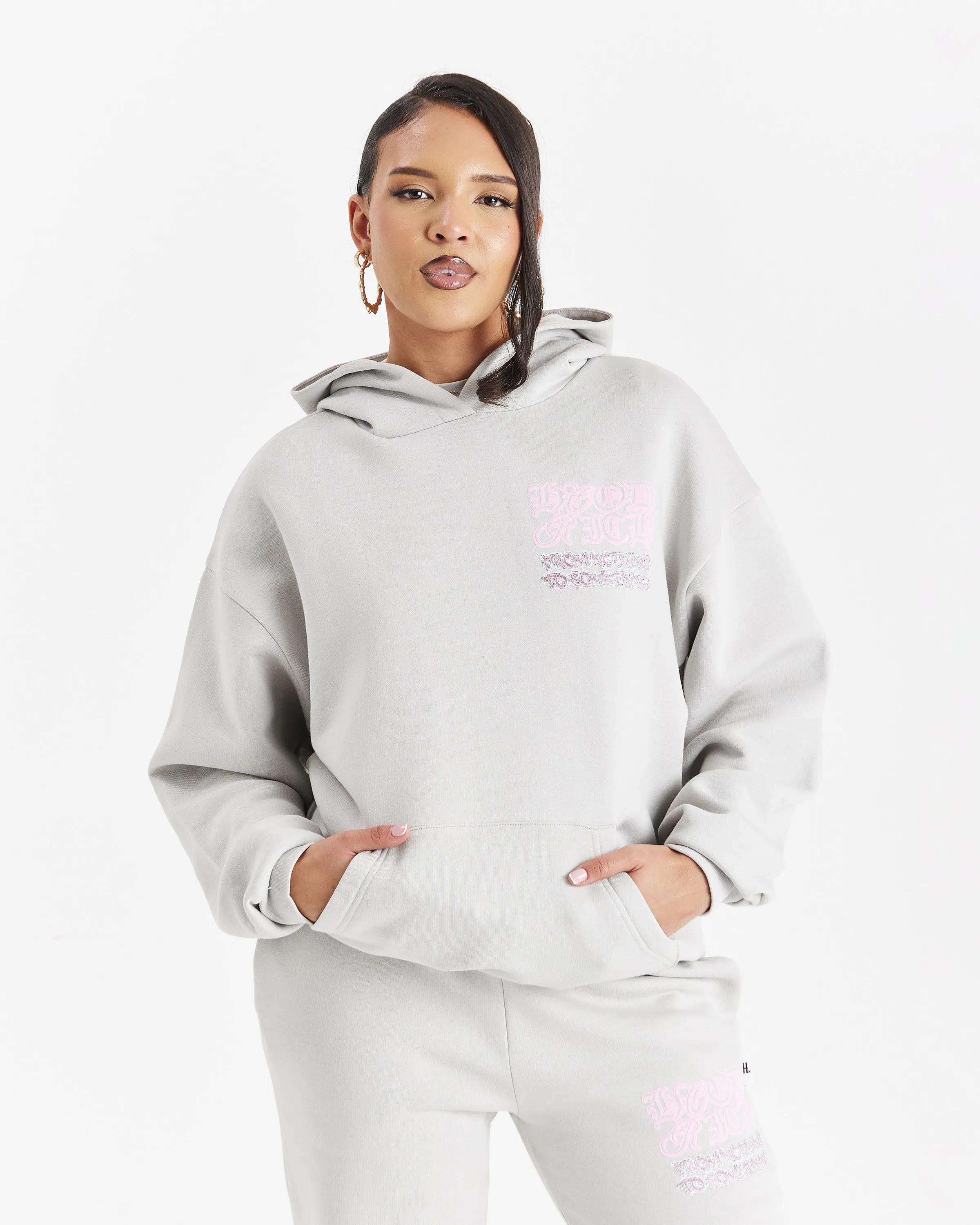 Jewel Oversized Hoodie - Light Grey/Pink sold by Hoodrich