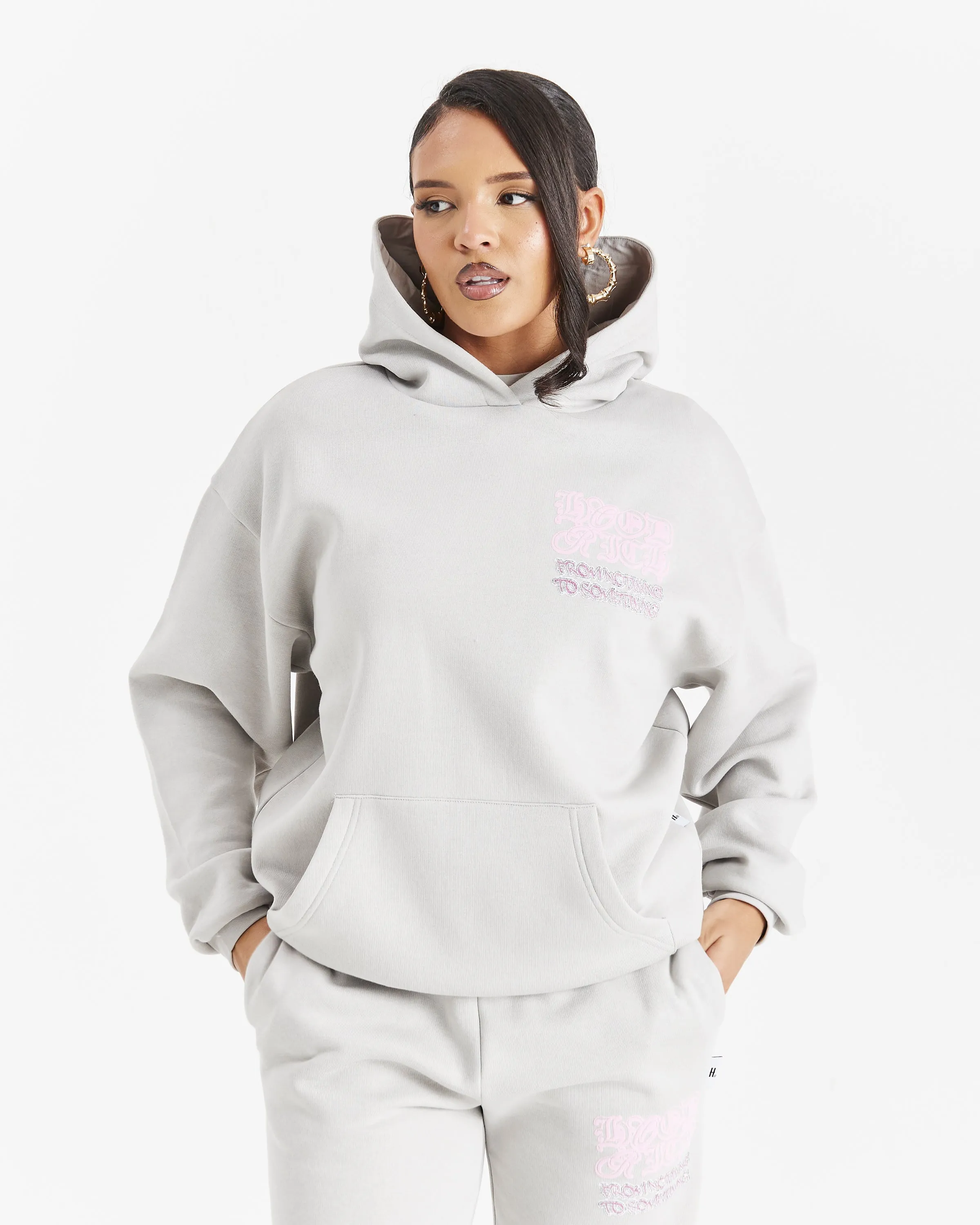 Jewel Oversized Hoodie - Light Grey/Pink sold by Hoodrich product image thumbnail 4