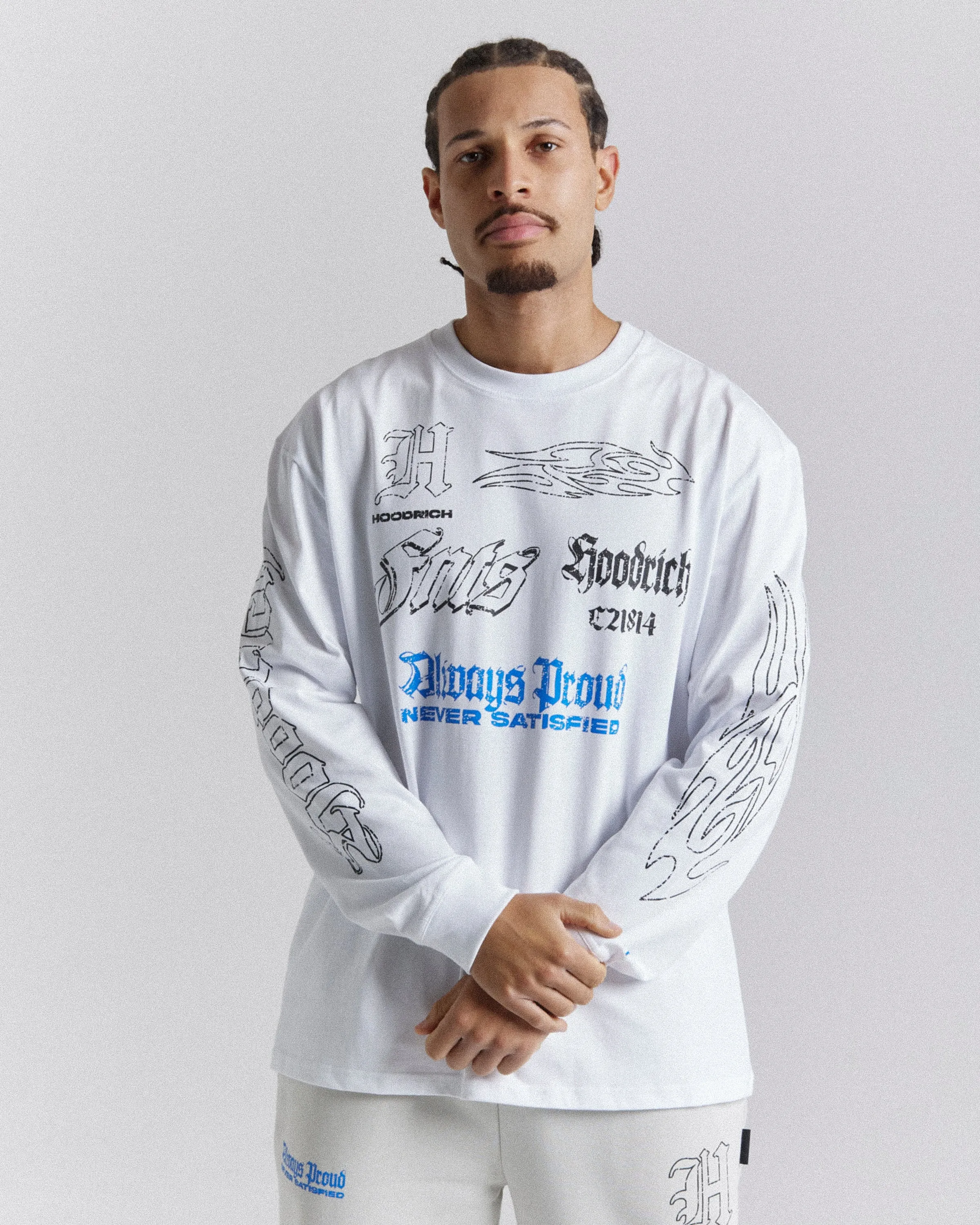 Blaze Oversized Long Sleeve T-Shirt - White/Black/Blue sold by Hoodrich