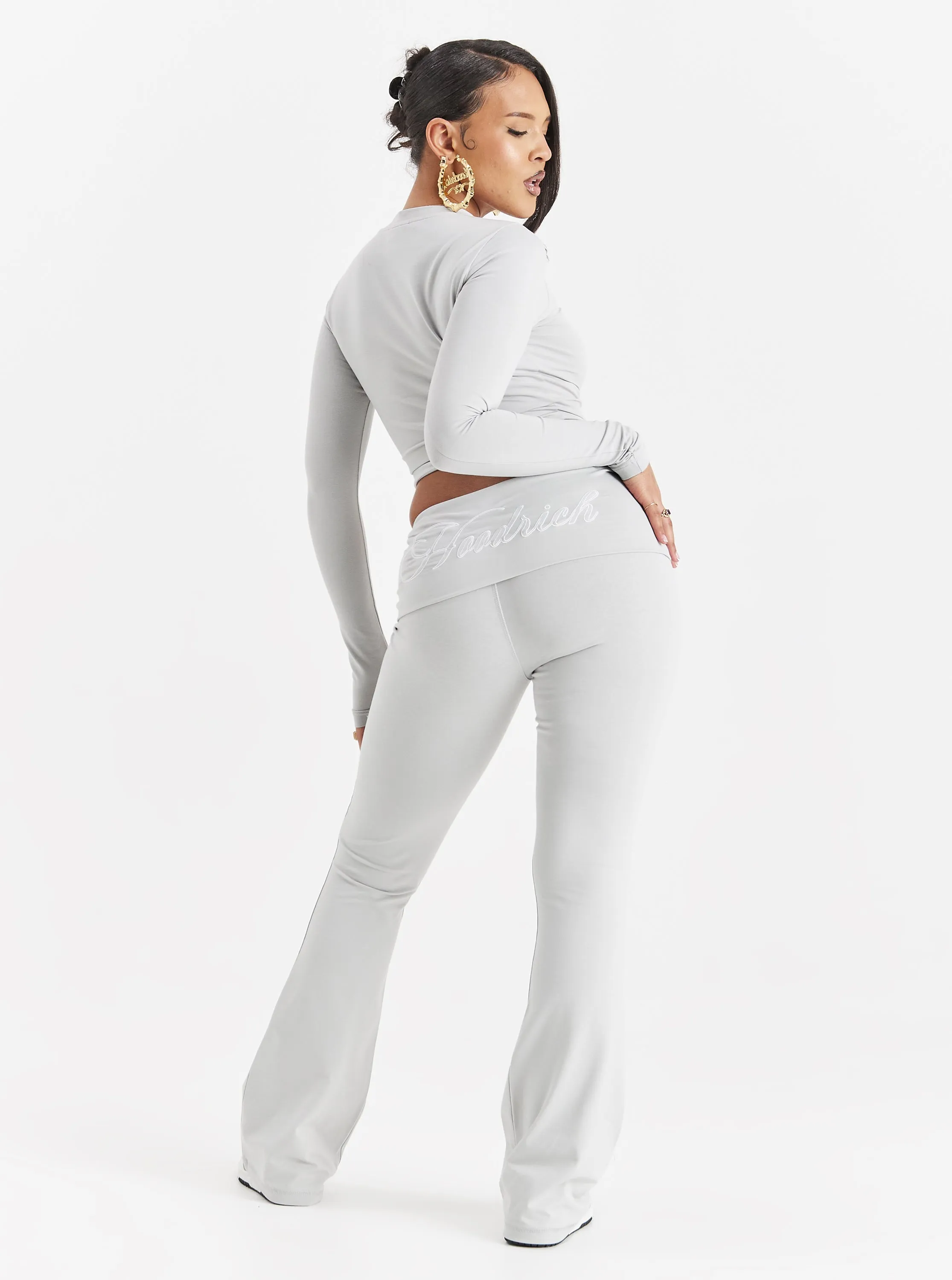 Poise Fold Waist Flare Leggings - Light Grey/White sold by Hoodrich product image thumbnail 3