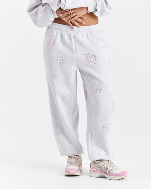 Crystal Oversized Jogger - Light Grey/Pink Rhinestone sold by Hoodrich