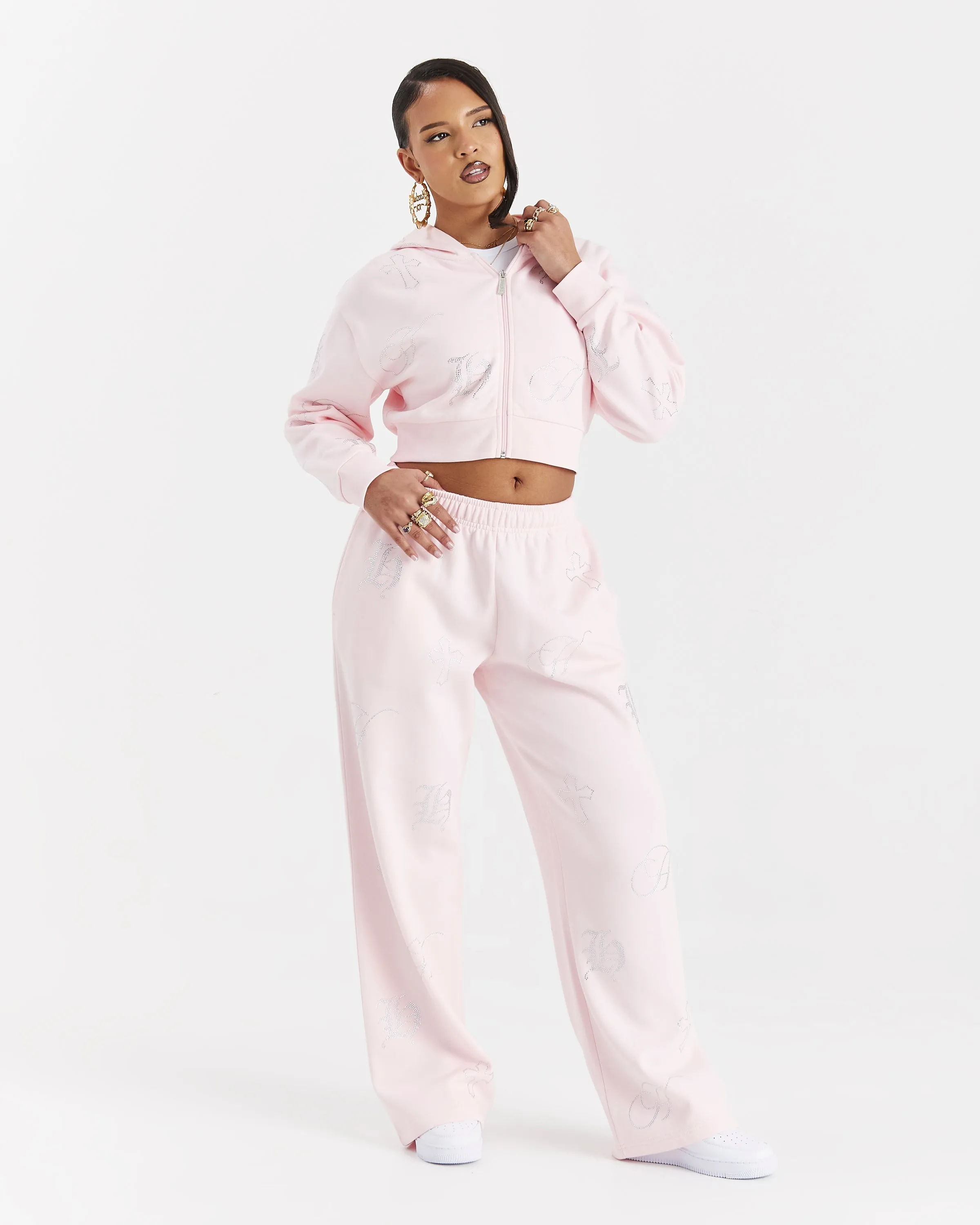 Crystal Cropped Zip Hoodie - Pink/Rhinestone sold by Hoodrich product image thumbnail 5