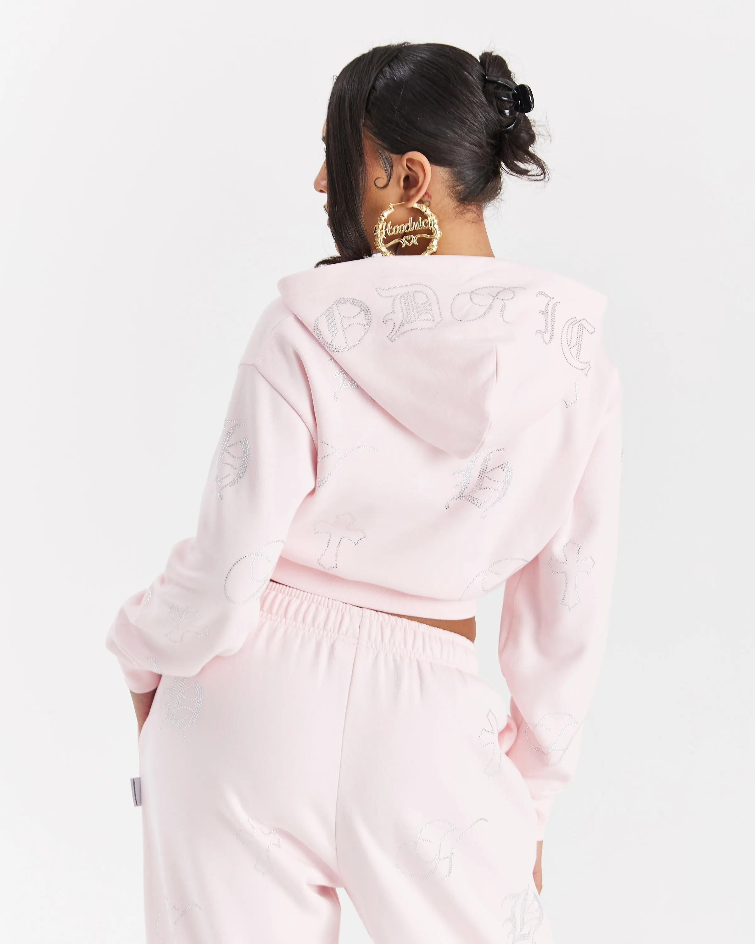 Crystal Cropped Zip Hoodie - Pink/Rhinestone sold by Hoodrich product image thumbnail 2