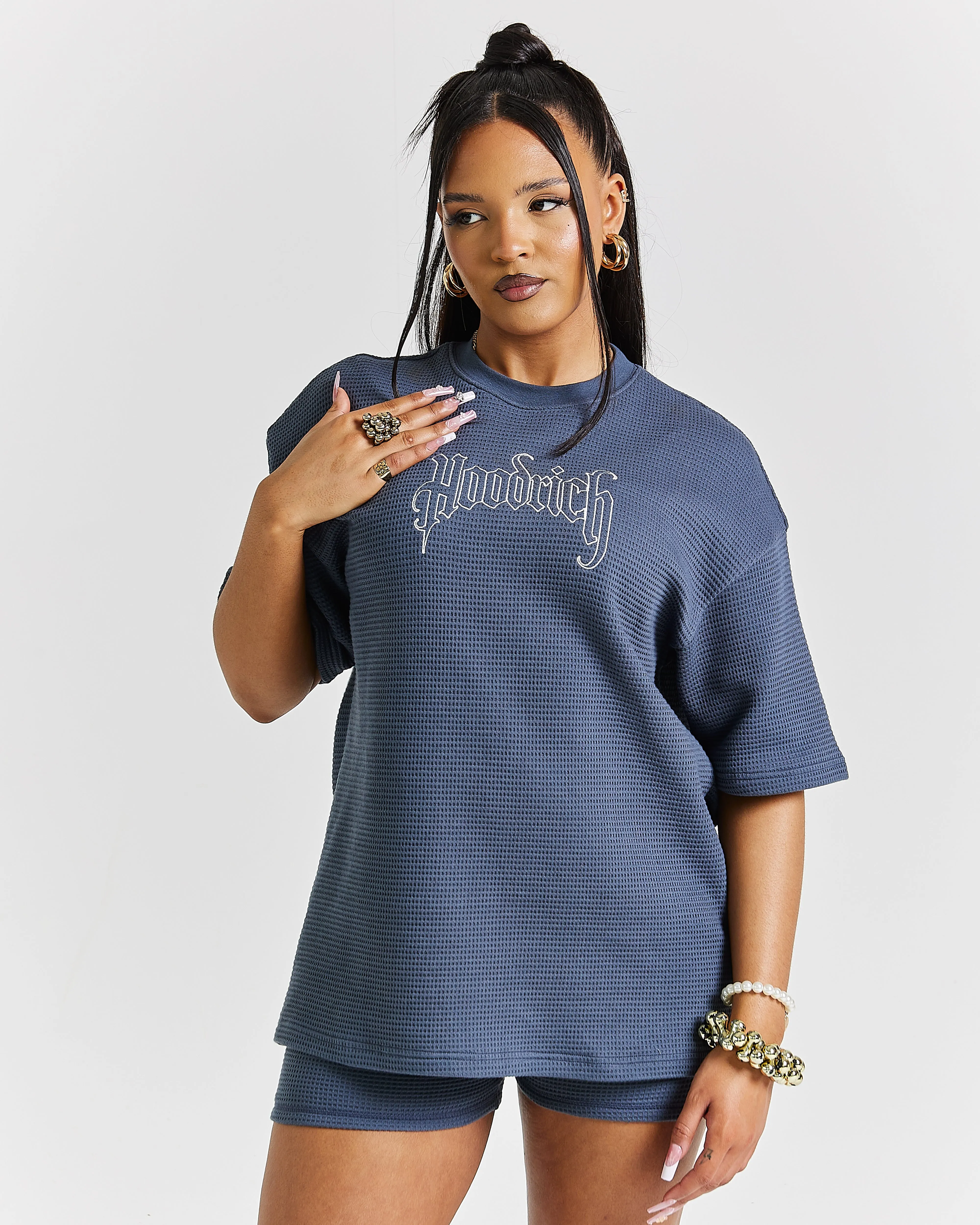 Stellar Waffle Oversized T-Shirt - Blue/White sold by Hoodrich