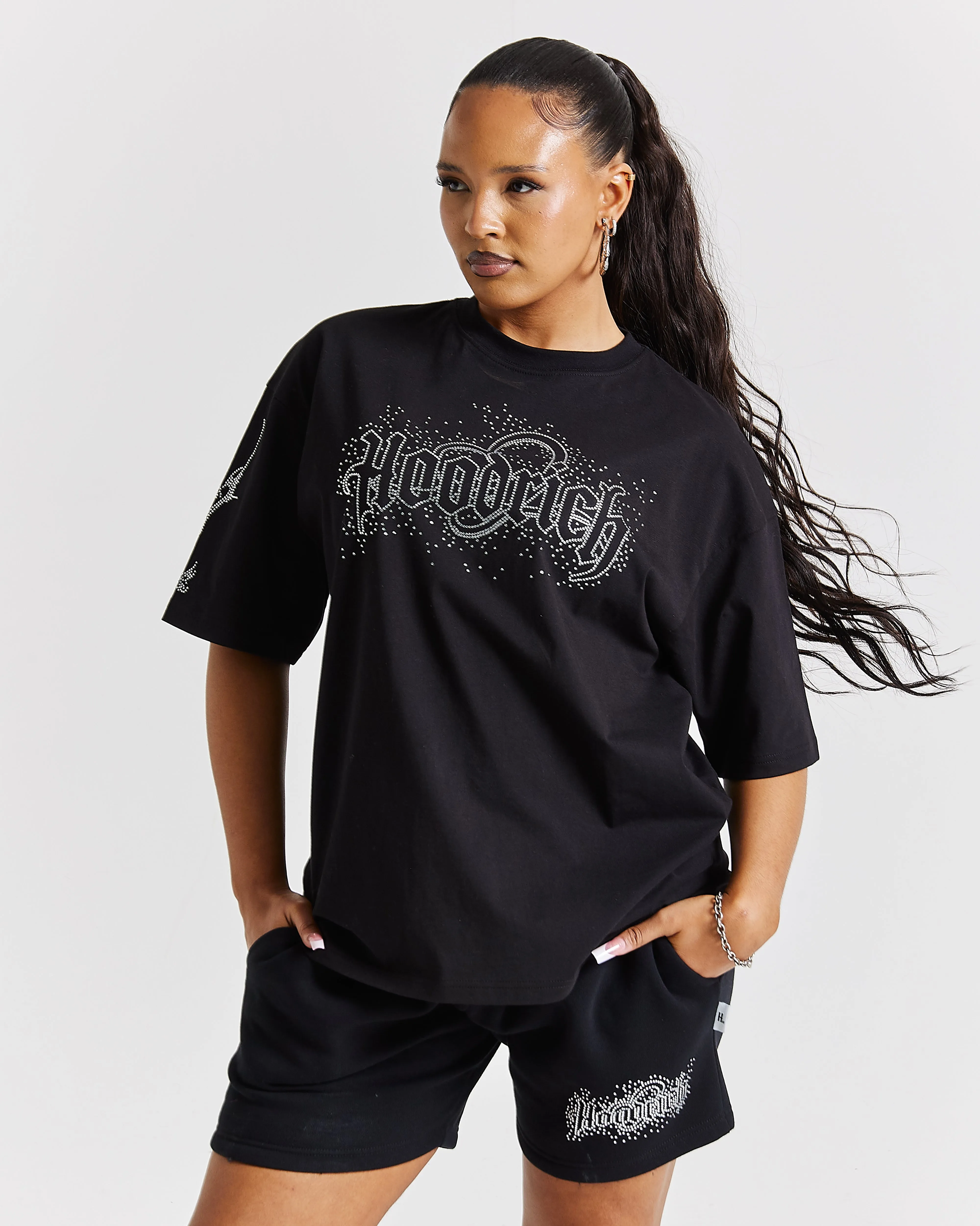 Diffuse Oversized T-Shirt - Black/Rhinestone sold by Hoodrich