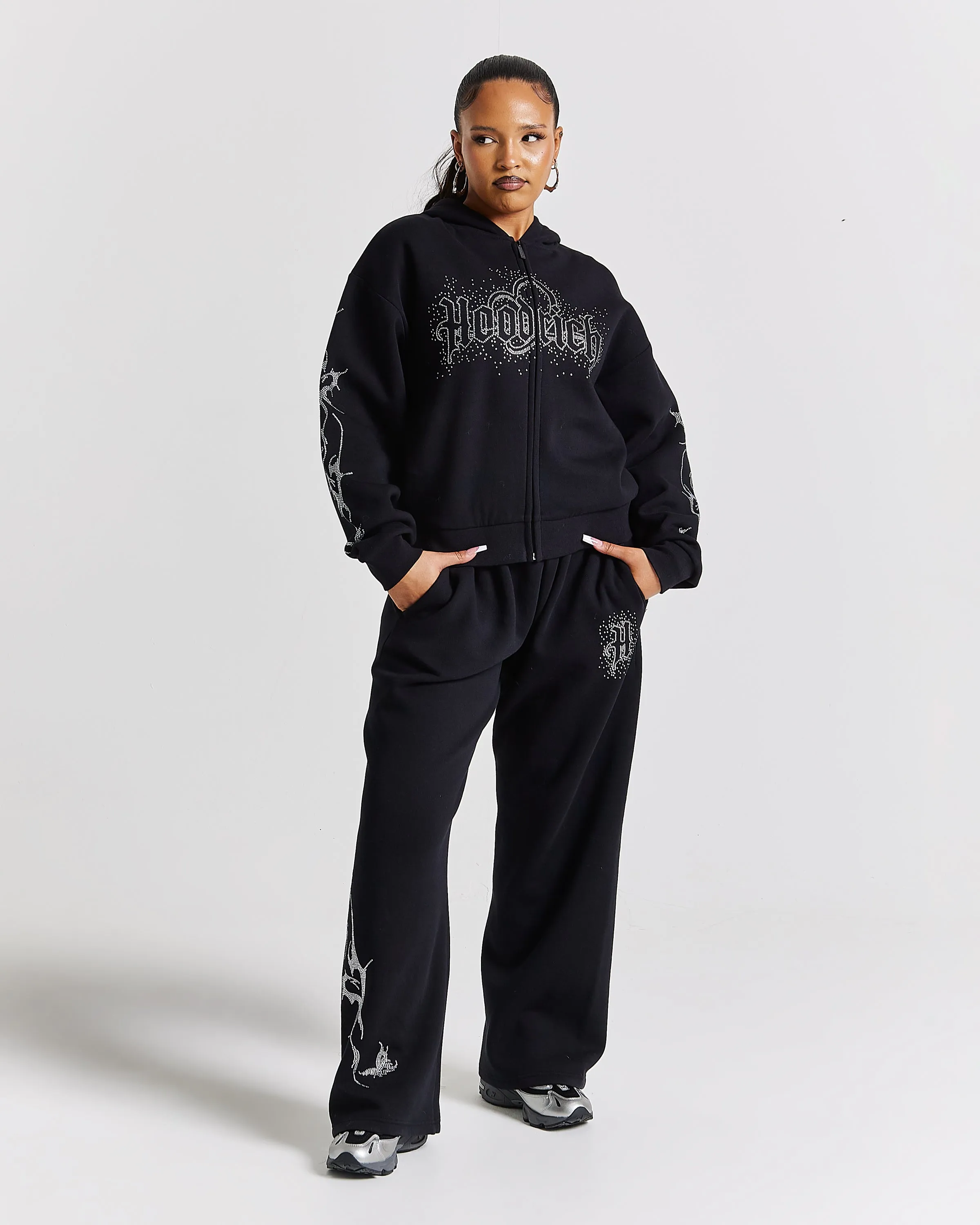 Diffuse Oversized Wide Leg Jogger - Black/Rhinestones sold by Hoodrich product image thumbnail 5