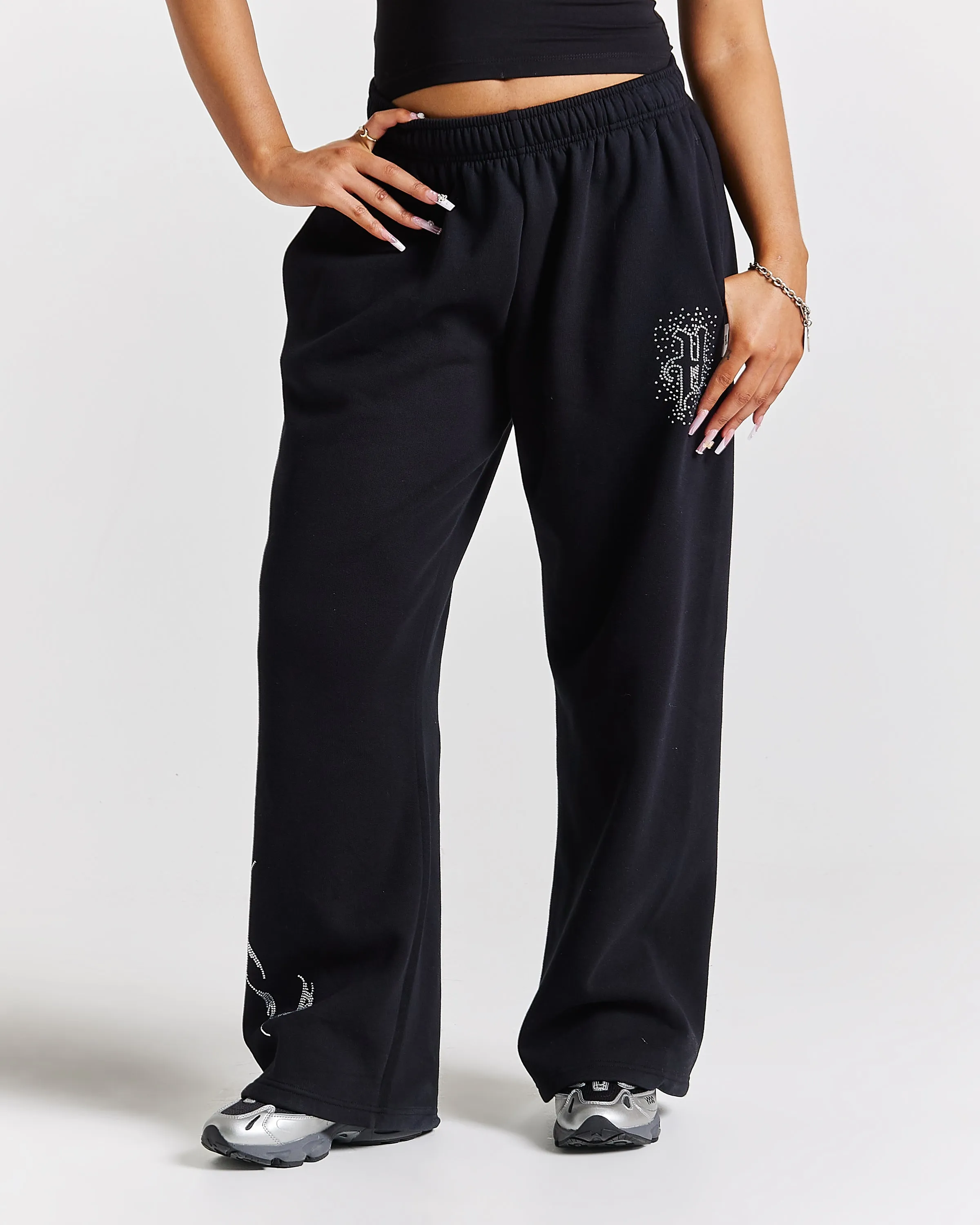 Diffuse Oversized Wide Leg Jogger - Black/Rhinestones sold by Hoodrich product image thumbnail 3