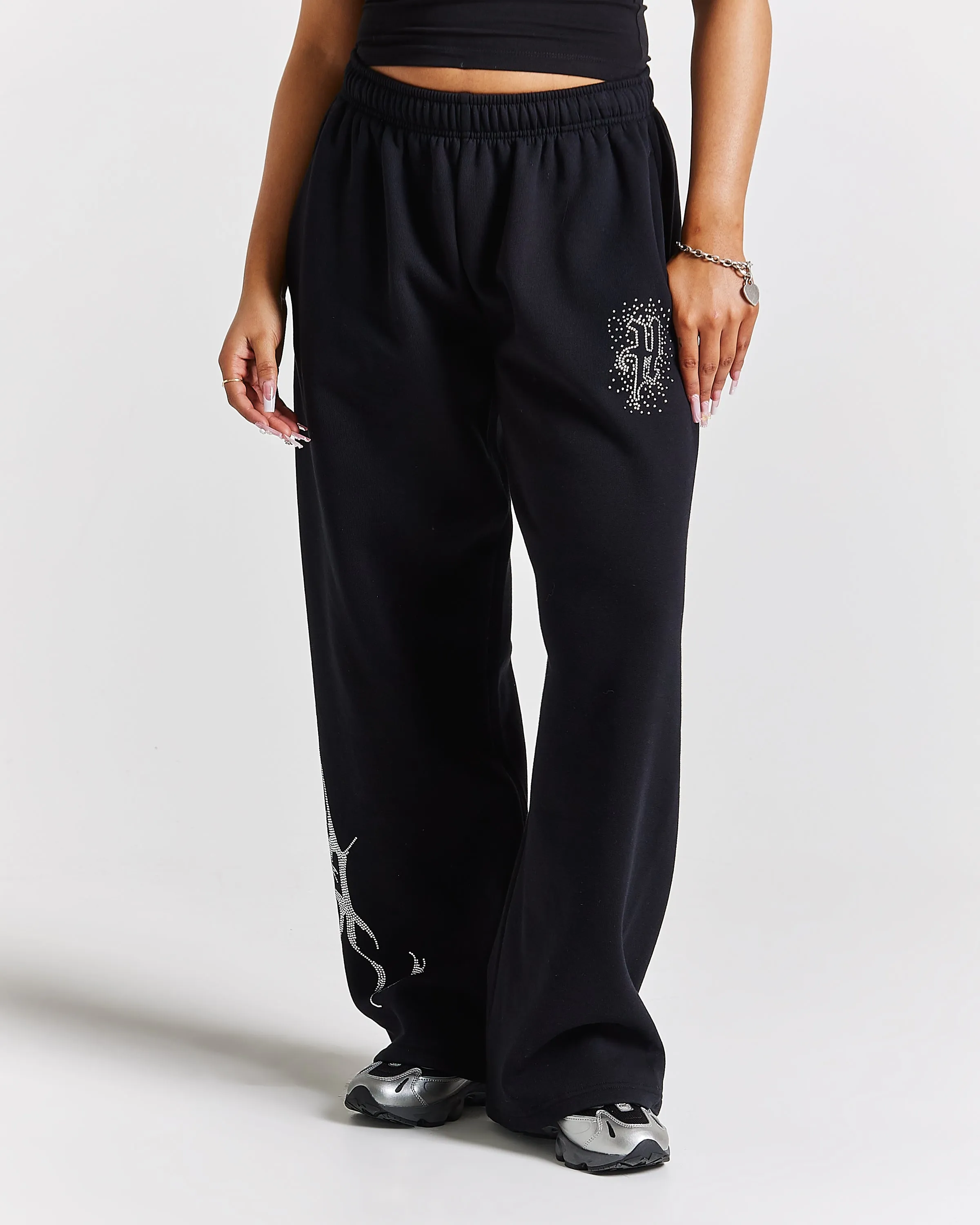 Diffuse Oversized Wide Leg Jogger - Black/Rhinestones sold by Hoodrich product image thumbnail 4