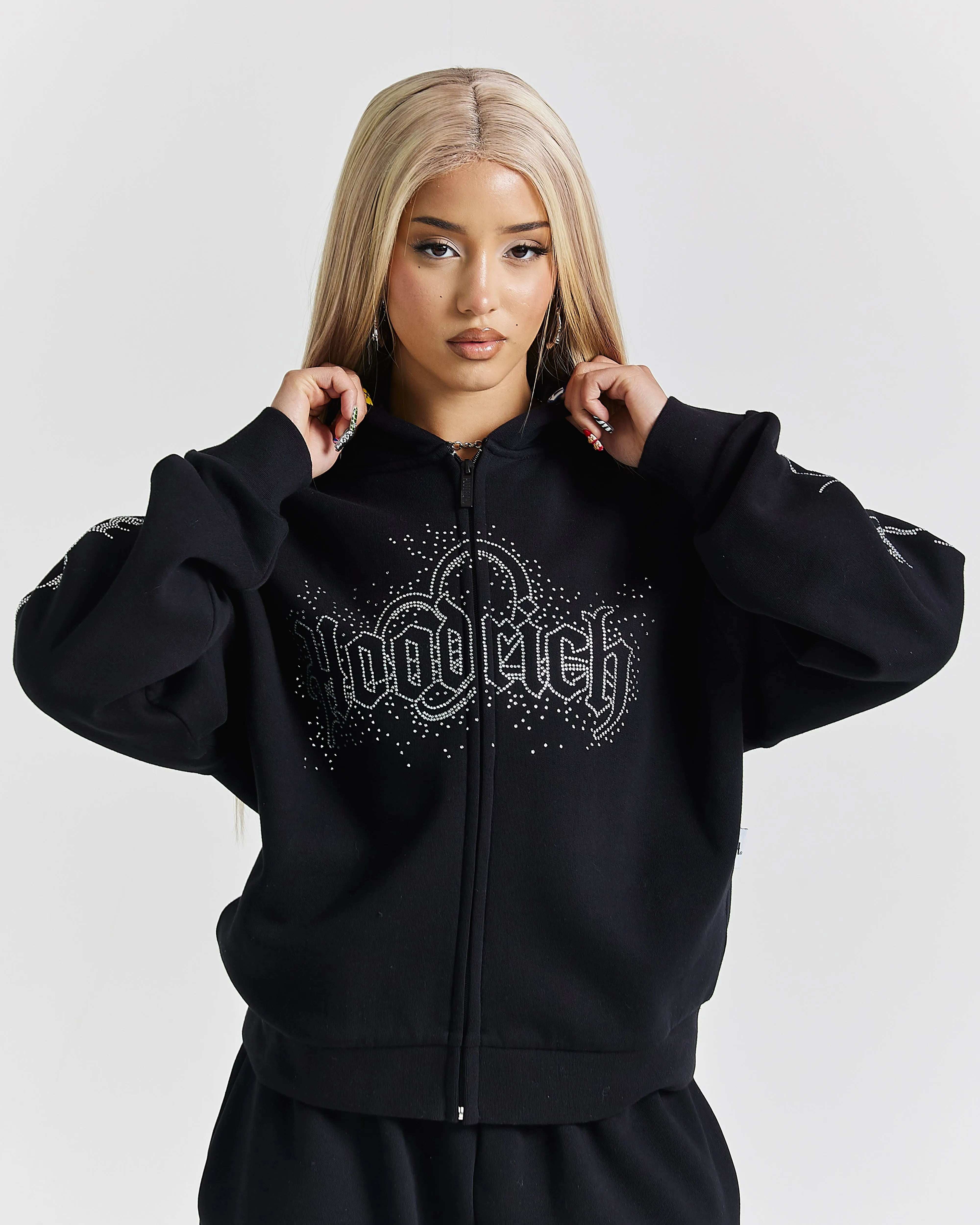 Diffuse Zip Hoodie - Black/Rhinestones sold by Hoodrich product image thumbnail 3