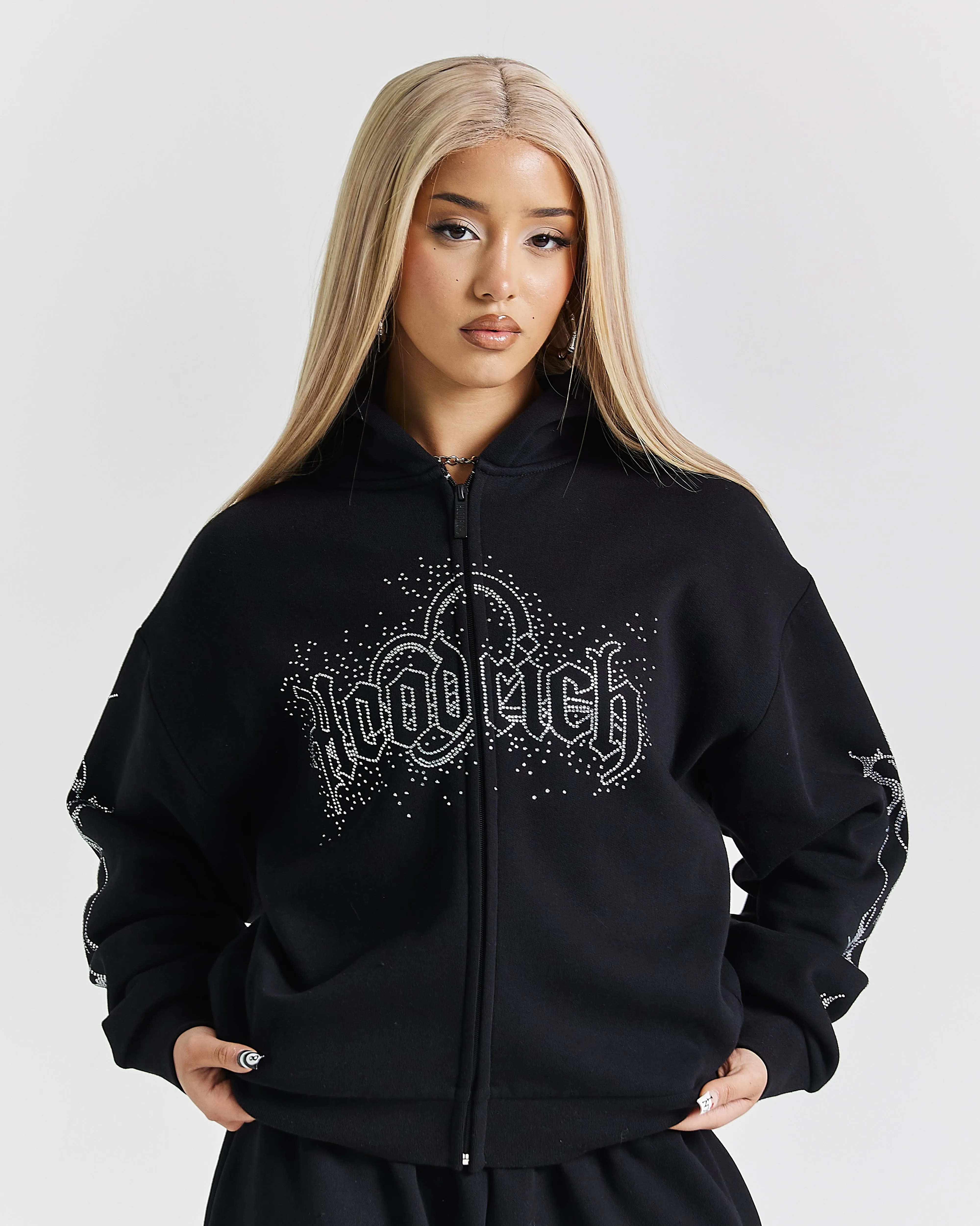 Diffuse Zip Hoodie - Black/Rhinestones sold by Hoodrich