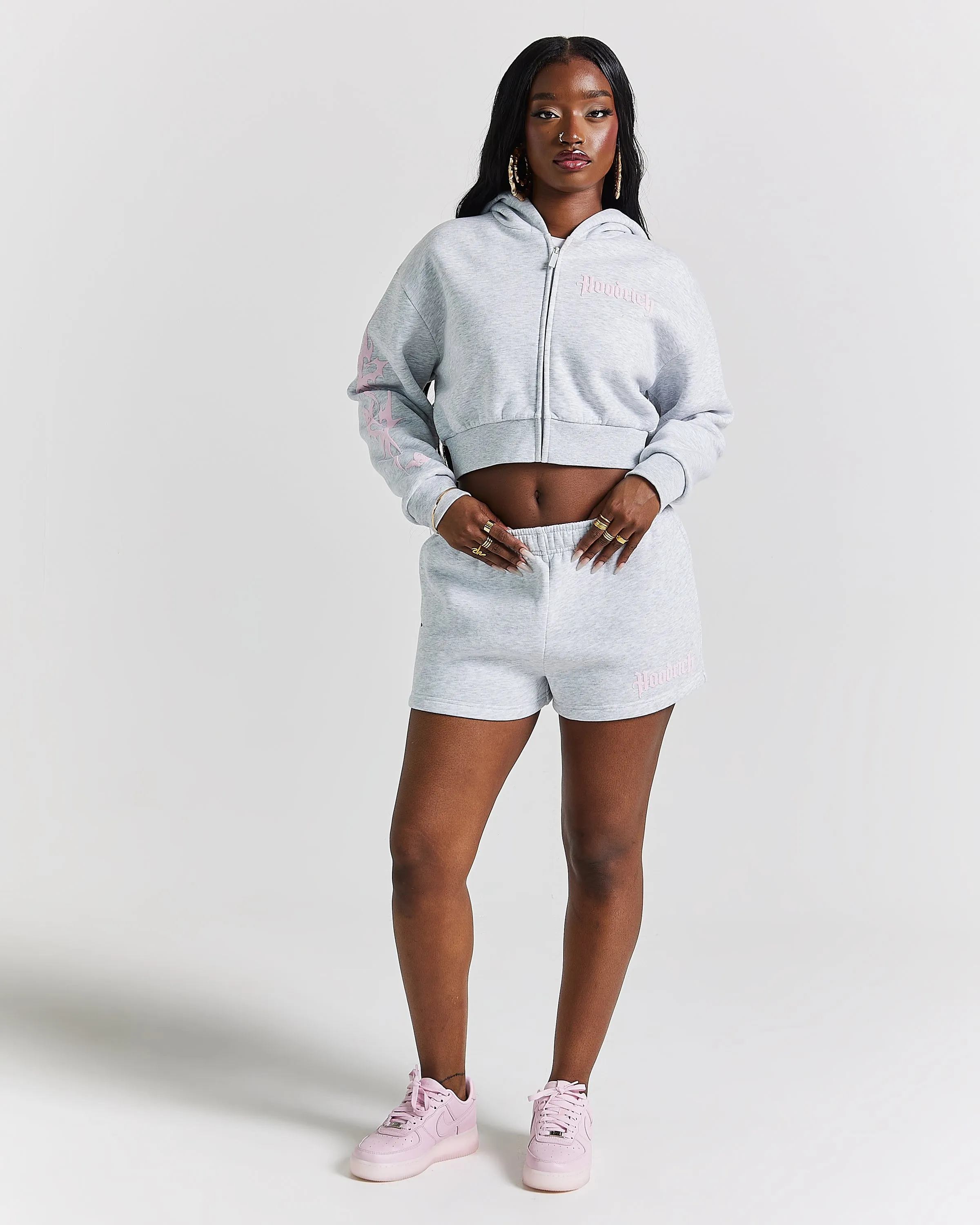 Totem Mini Sweatshorts - Light Grey/Pink/Rhinestone sold by Hoodrich product image thumbnail 2