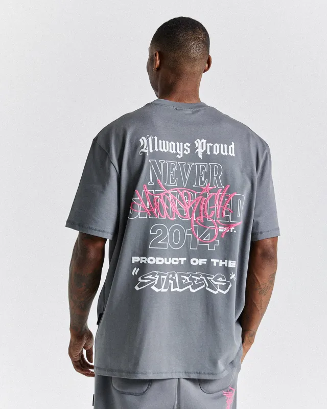Stamp Tag Oversized T-Shirt - Grey/White/Pink sold by Hoodrich