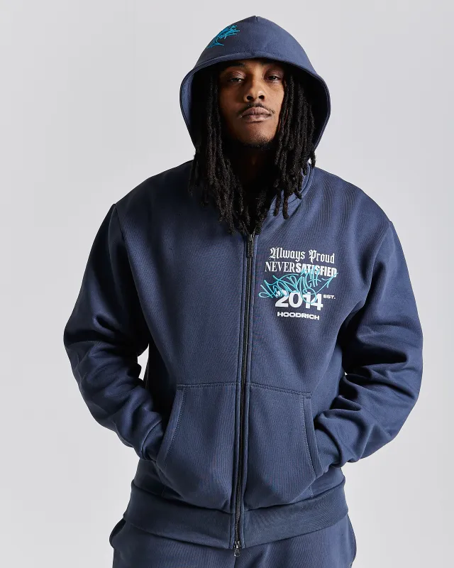 Stamp Tag Oversized Zip Hoodie - Blue/White sold by Hoodrich