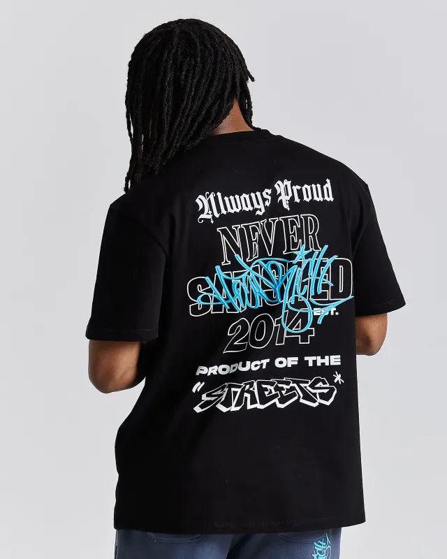 Stamp Tag Oversized T-Shirt - Black/White/Blue sold by Hoodrich