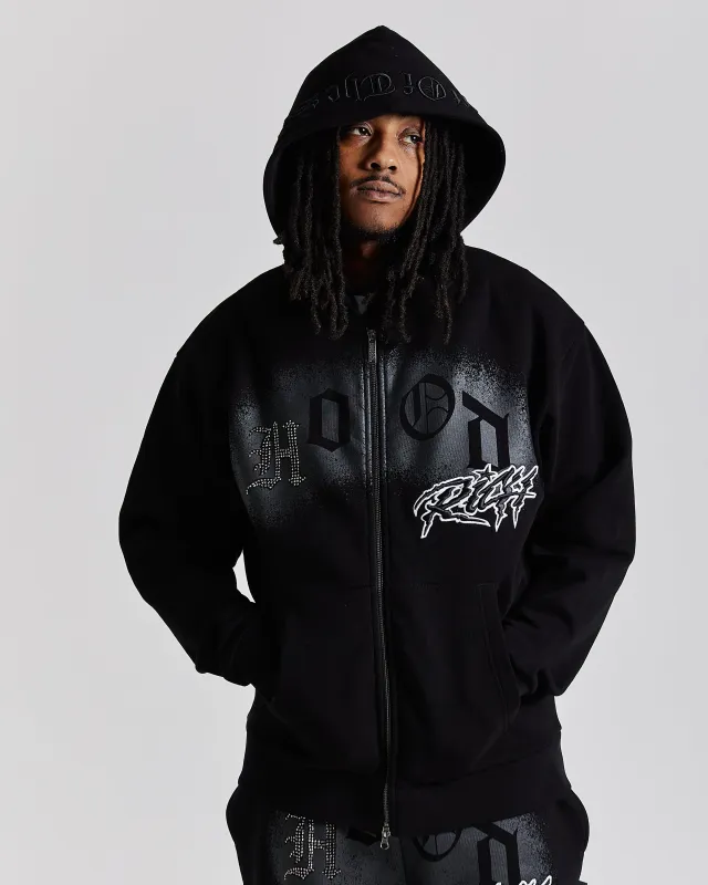 Iron Oversized Zip Hoodie - Black/Grey/White sold by Hoodrich