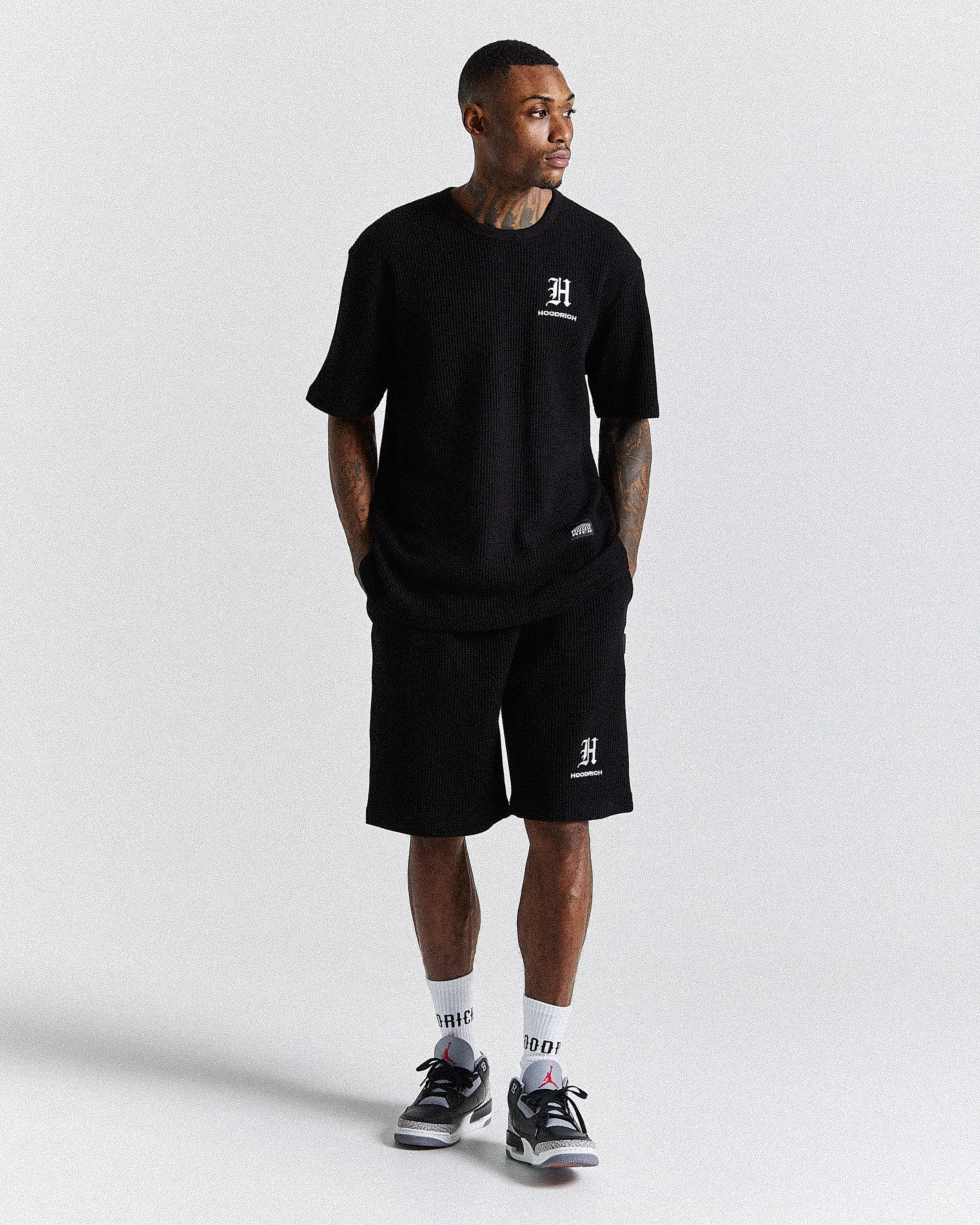 Chroma Waffle Oversized Shorts - Black/White sold by Hoodrich product image thumbnail 2