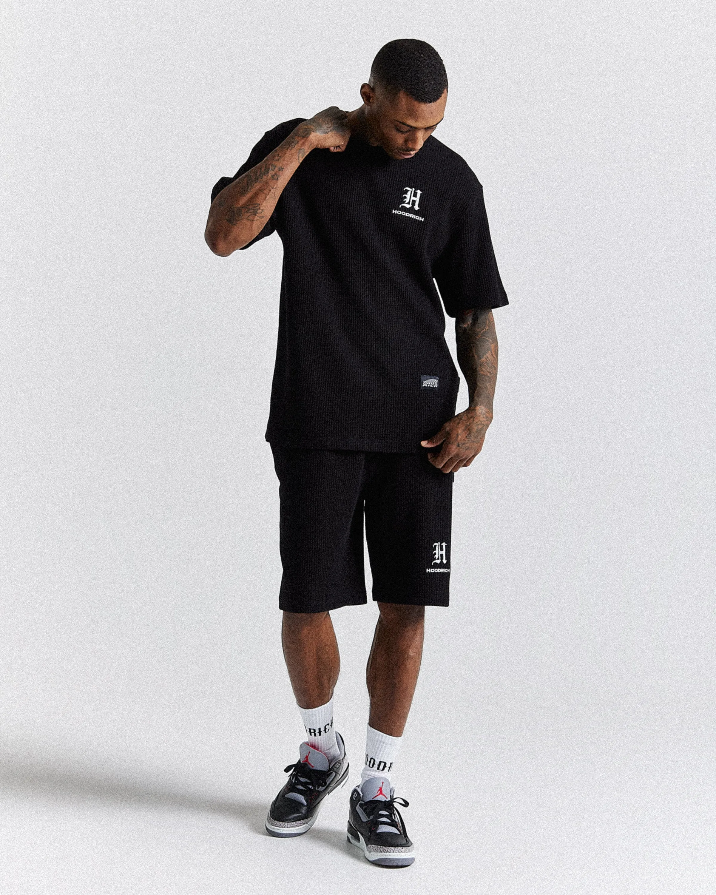 Chroma Waffle Oversized Shorts - Black/White sold by Hoodrich product image thumbnail 3