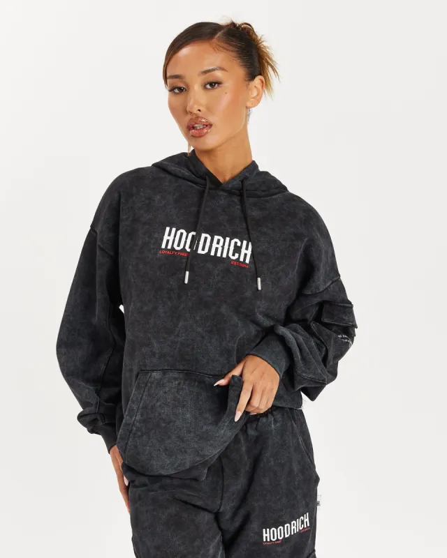 Peak Hoodie - Black Acid Wash/Red sold by Hoodrich