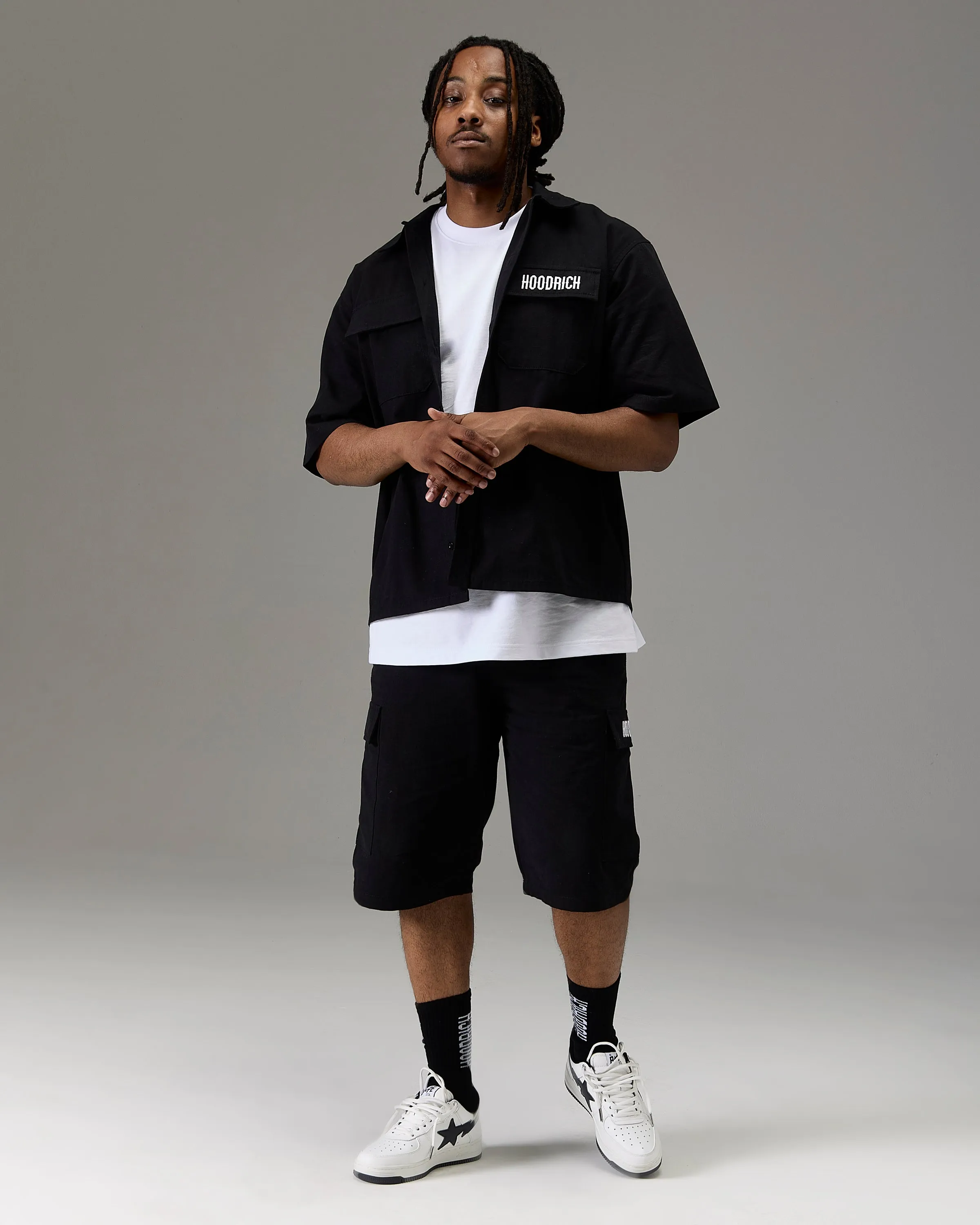 The Winner's Circle Ripstop Cargo Shorts - Black/White sold by Hoodrich