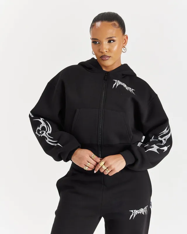 Spark Boxy Zip Hoodie - Black/Silver sold by Hoodrich