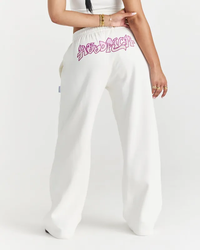 Lucky Oversized Wide Leg Joggers - Cream/Pink sold by Hoodrich